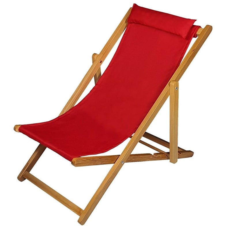 Bysay Ahşap Katlanabilir Taşınır Bahçe Sandalyesi Plaj Bahçe Teras Balkon Şezlongu Kırmızı