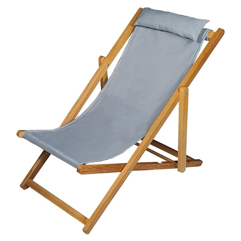 Bysay Ahşap Katlanabilir Taşınır Bahçe Sandalyesi Plaj Bahçe Teras Balkon Şezlongu Gri