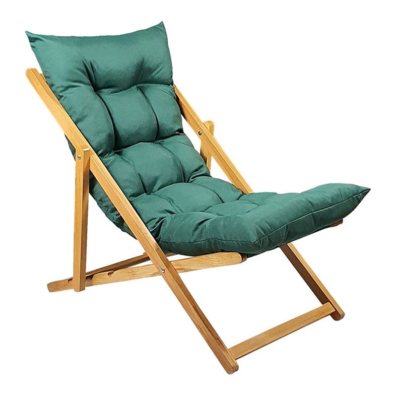 Bysay Ahşap Katlanabilir Taşınır Puf Minderli Şezlong Yeşil