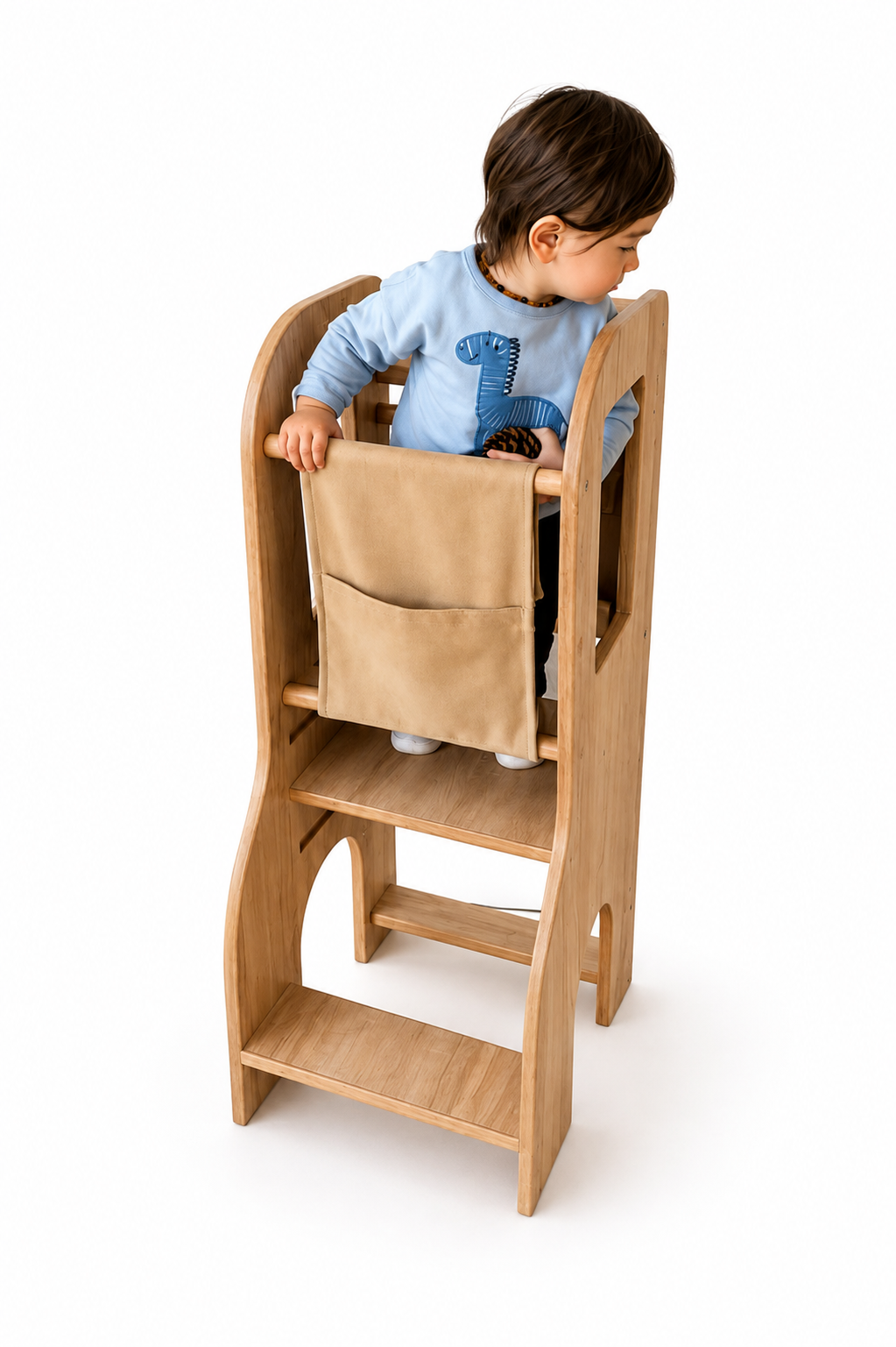 Reyo Öğrenme Kulesi, Montessori Tower, Aktivite Basamağı Yükseklik Ayarlı Naturel MDF Bej