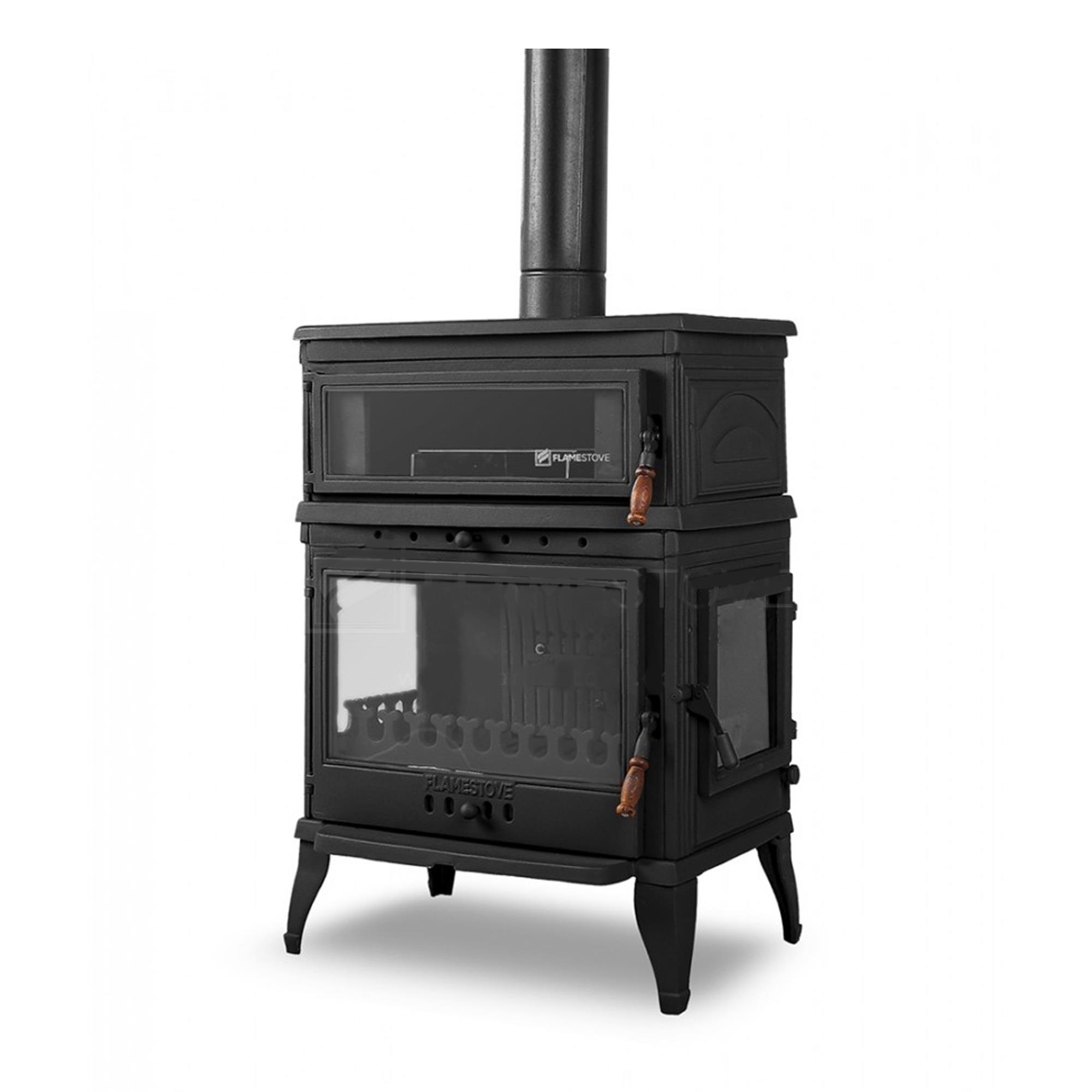 Flamestove Retro Lux Üç Camlı Yan Kapaklı Fırınlı Döküm Soba Şömine