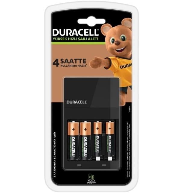 Duracell Cef14 4 Saat Pil Şarj Cihazı, 1 adet + 2'şer adet Şarj Edilebilir AA ve AAA Pil