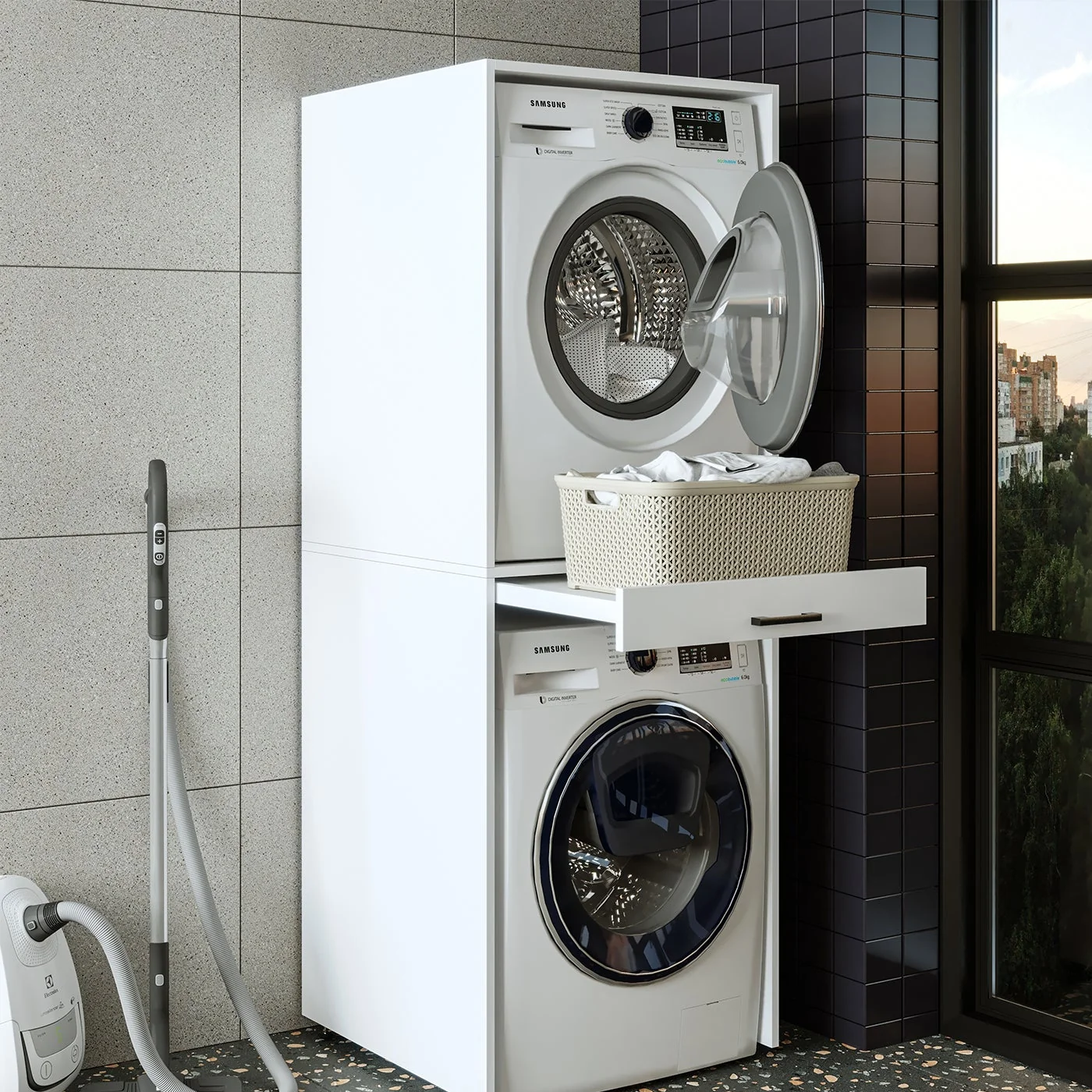 Roomart Çamaşır ve Kurutma Makinesi Dolabı Mat Beyaz