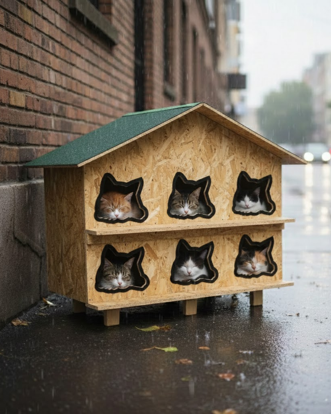 Melada Kedi Evi Dış Ortam Uygun Ahşap Kedi Evi OSB 100X95X50 cm MLD0CAT27