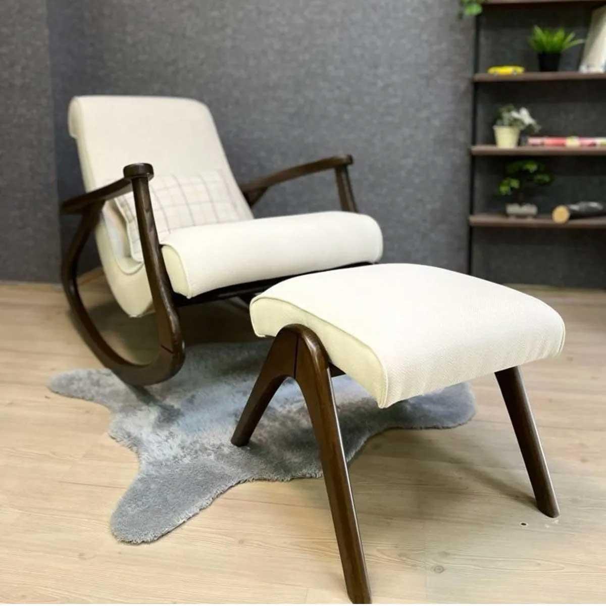 Asedia Ekol Ceviz Krem Ahşap Sallanan Sandalye Dinlenme Emzirme Baba Tv Okuma Uzanma Koltuğu Berjer