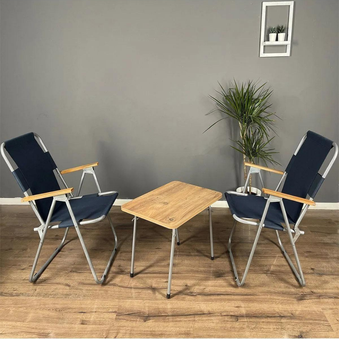 Pendle Ahşap Kollu Lacivert 45x60  Sandalye ve Masa Seti  