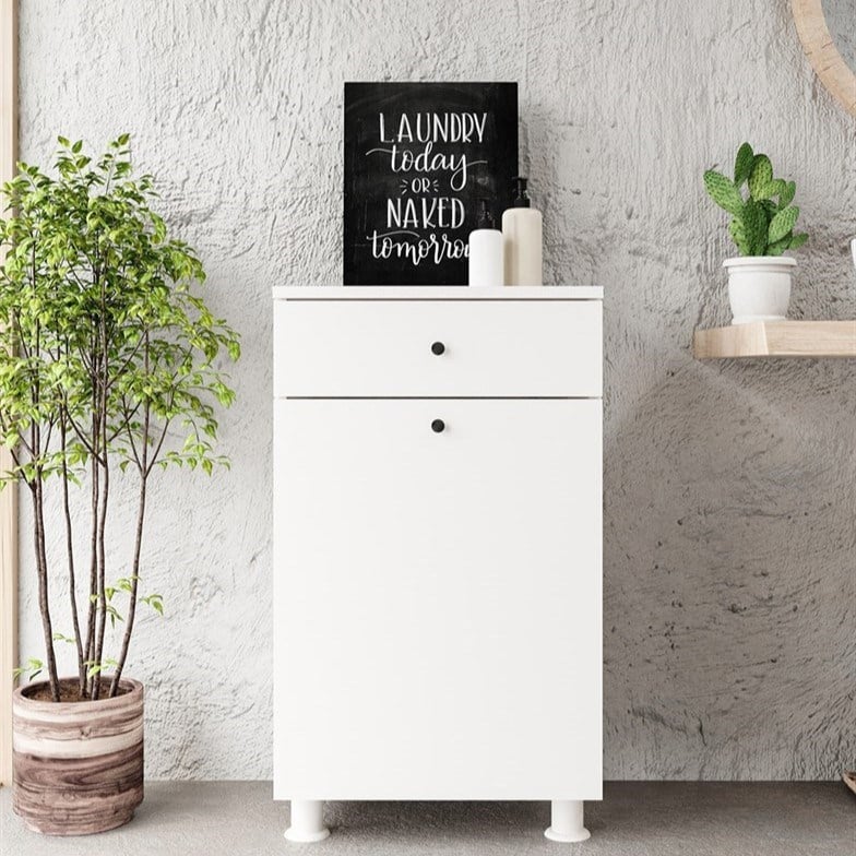 Chancolye Çamaşır Sepeti Çekmeceli Banyo Dolabı Beyaz