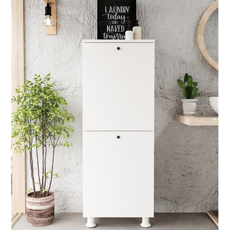 Chancolye Mia 2 Kapaklı Çamaşır Sepetli Banyo Dolabı Beyaz