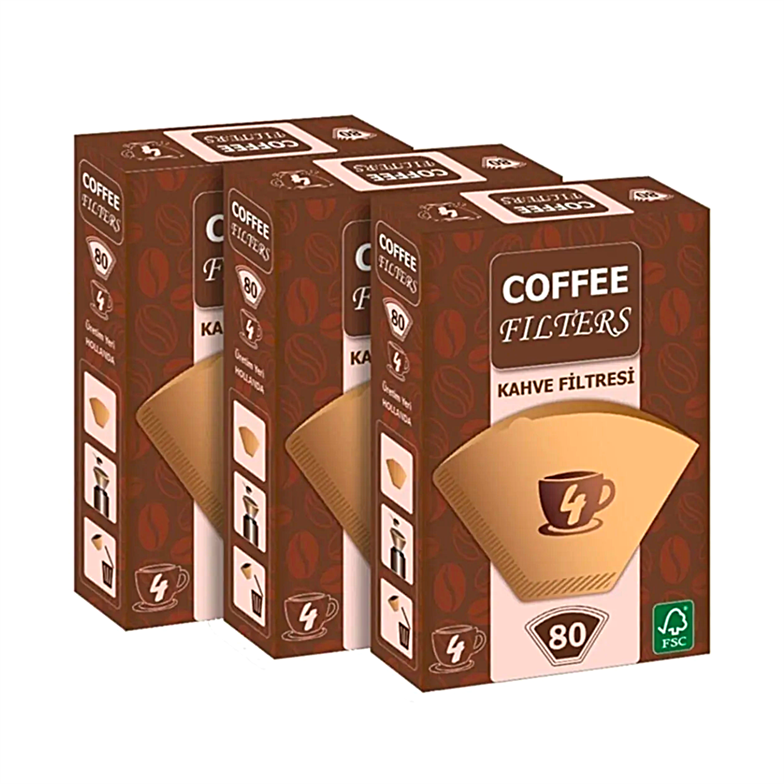 Coffee Filters 3 Adet 80'li Filtre Kahve Kağıdı 1x4 Avantajlı Paket