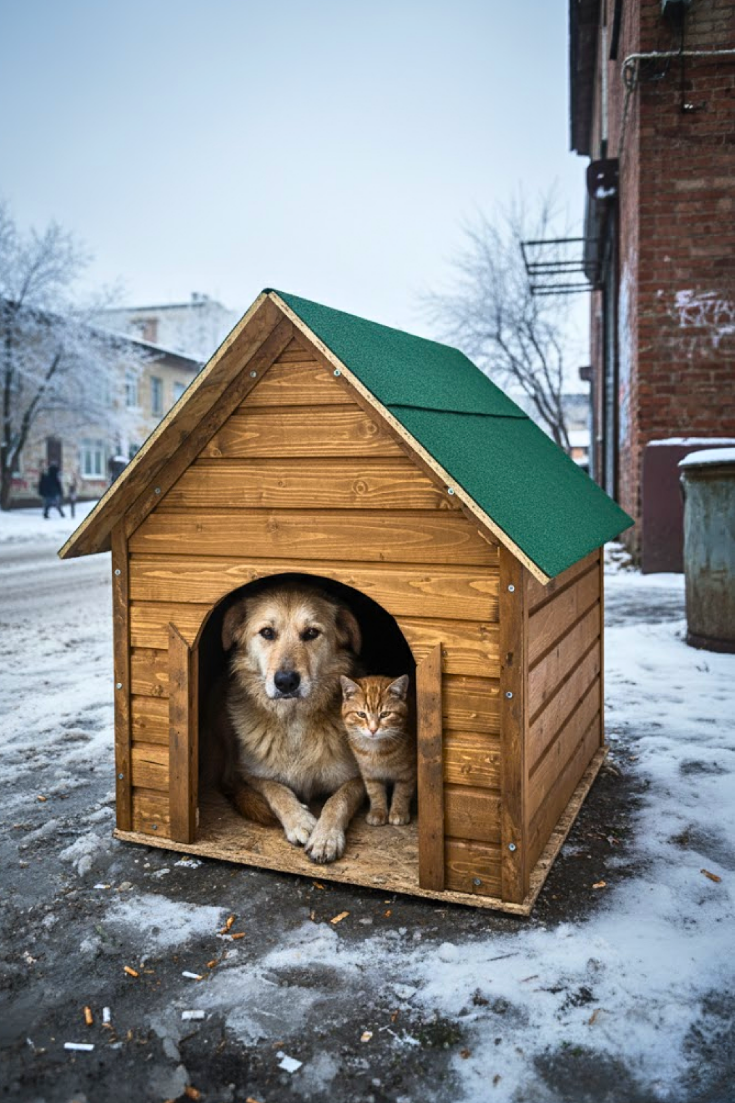 Reyo Pet Suya Soğuğa Dayanıklı Lüks Büyük Boy Ahşap Köpek Kulubesi Sokak Köpek Evi Yeşil Çatılı 100x100x78 cm Ceviz