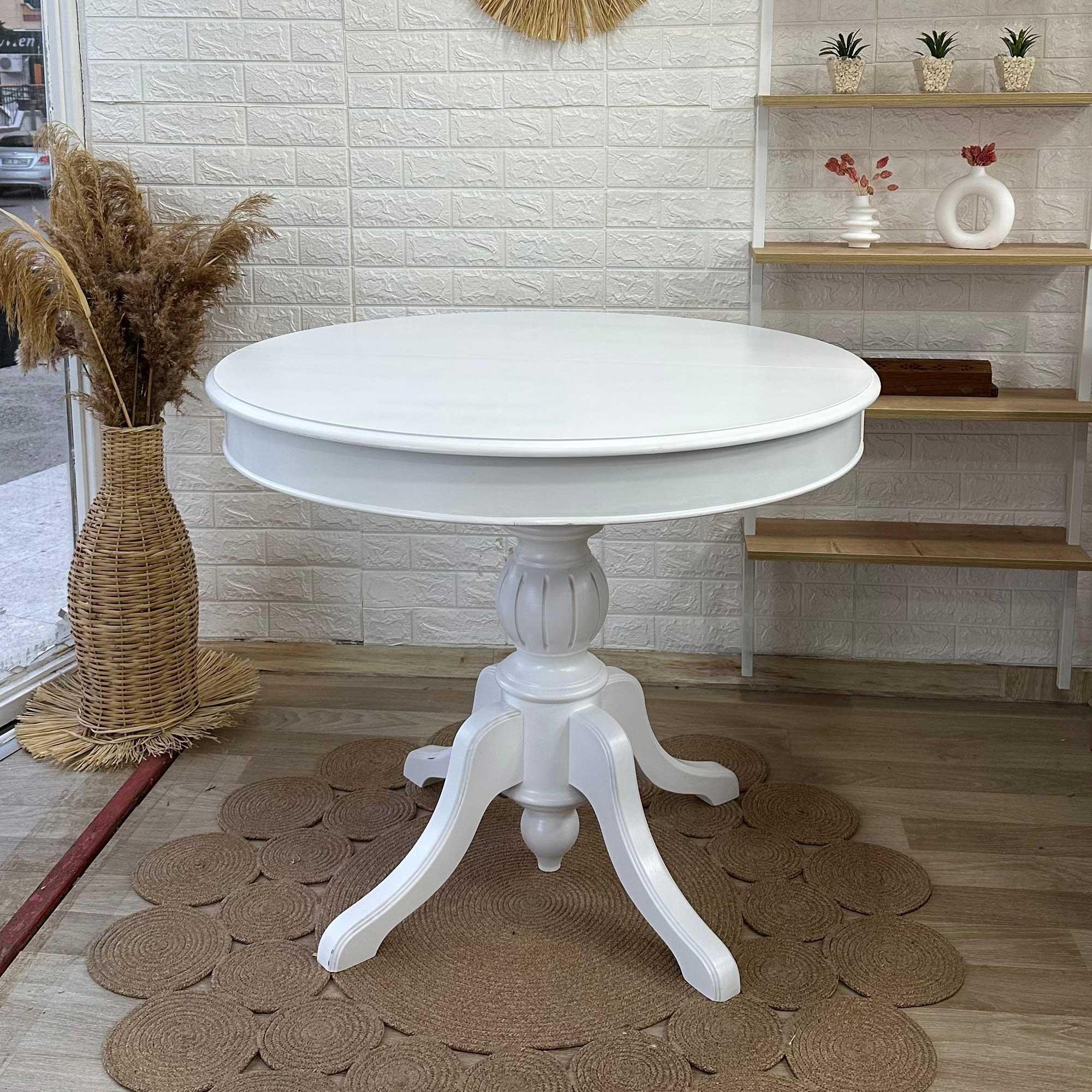 Reyo 90cm Açılır Yuvarlak Baba Ayaklı Masa Beyaz