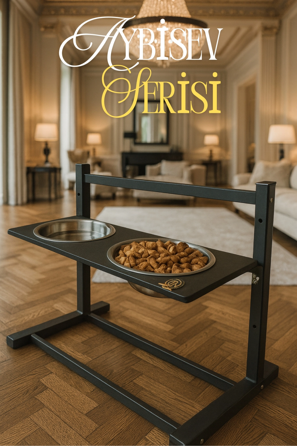 Reyo OK-AY Store Aybisev Büyük ve Orta Boy Köpekler İçin Ayarlanabilir 3 Yükseklikli Paslanmaz Çelik Mama ve Su Kabı Standı Siyah-Siyah