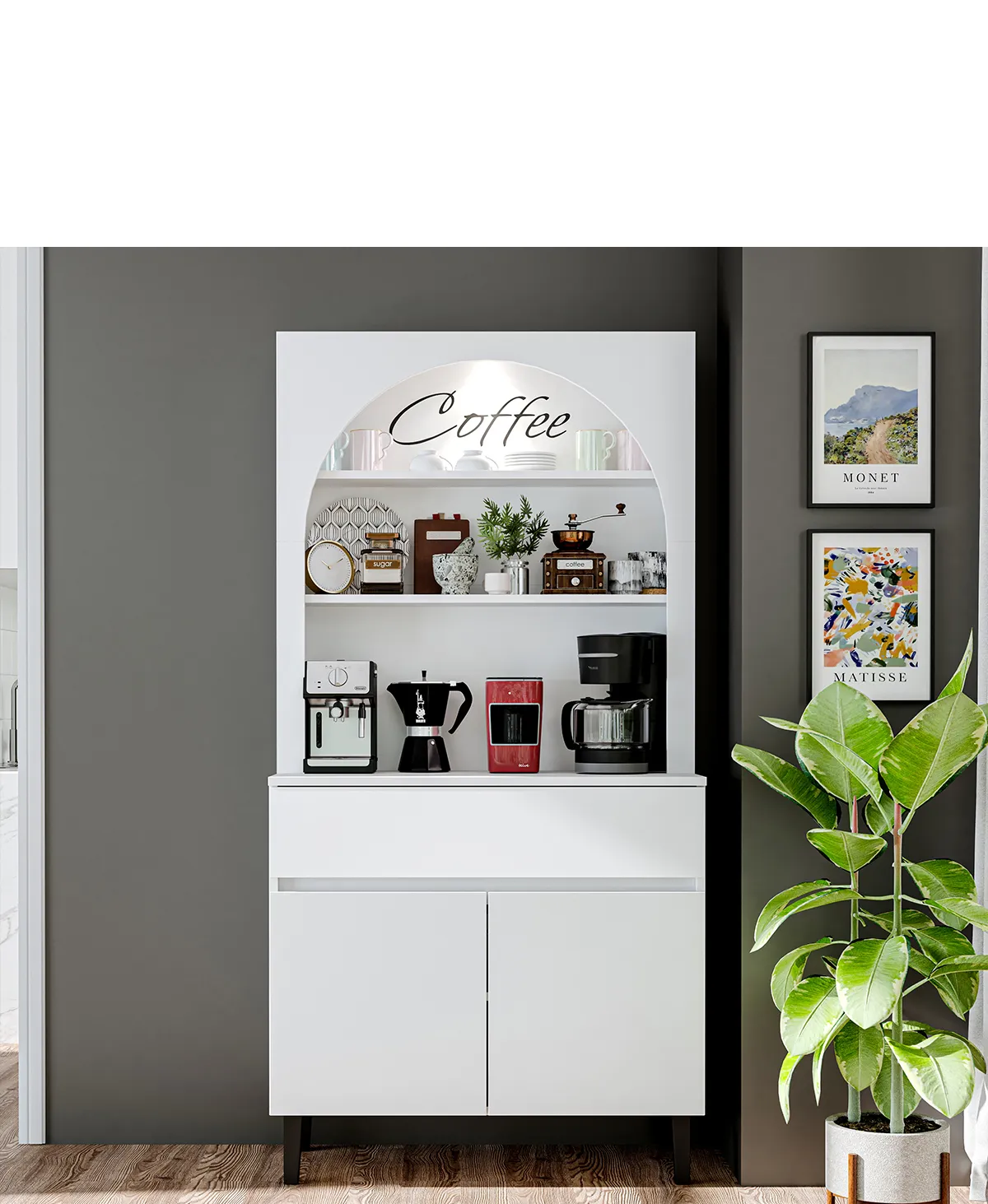 RoomArt Venedik Kahve Köşesi, Çok Amaçlı Dolap, 2 Kapaklı 1 Çekmeceli Kiler Dolabı, Mutfak Dolabı