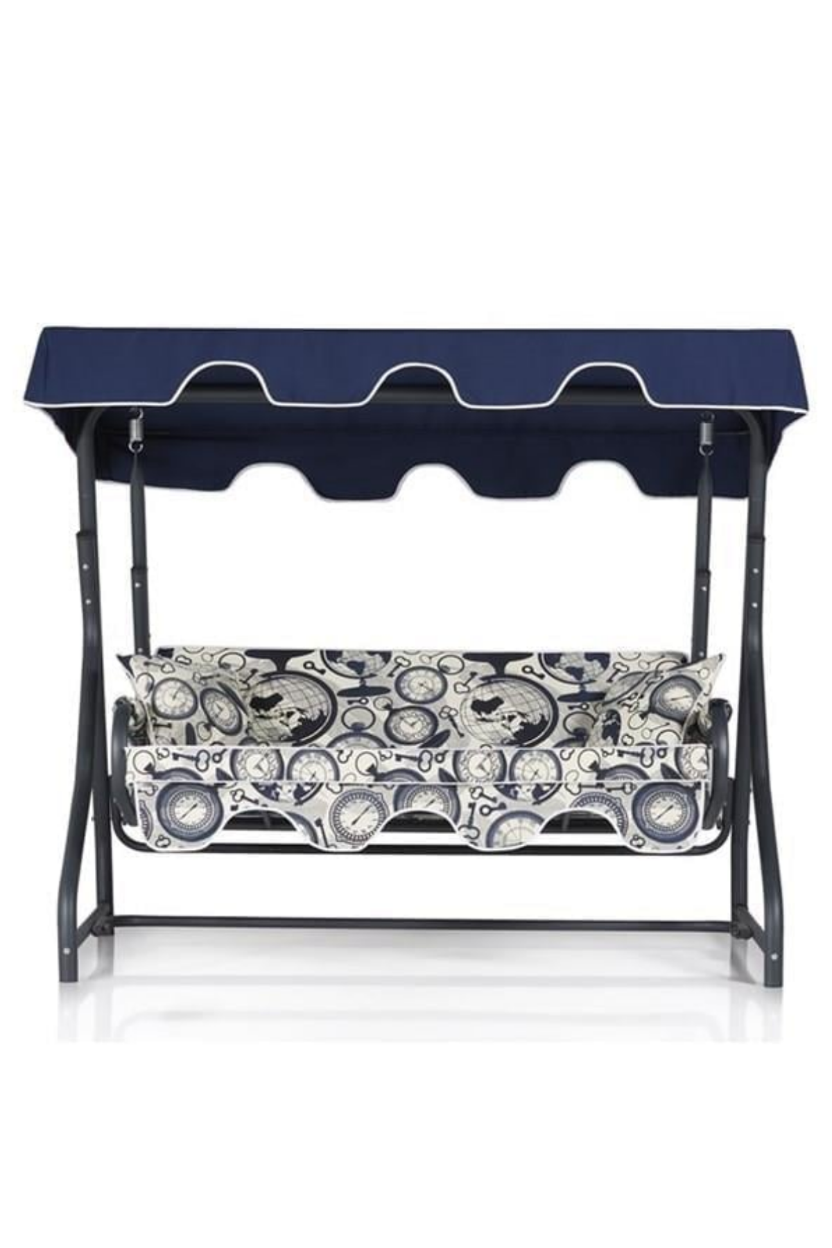 Erinöz Ruta 3 Kişilik Bahçe Balkon Teras Salıncak - Minder: Dünya & Saat Tente: Lacivert