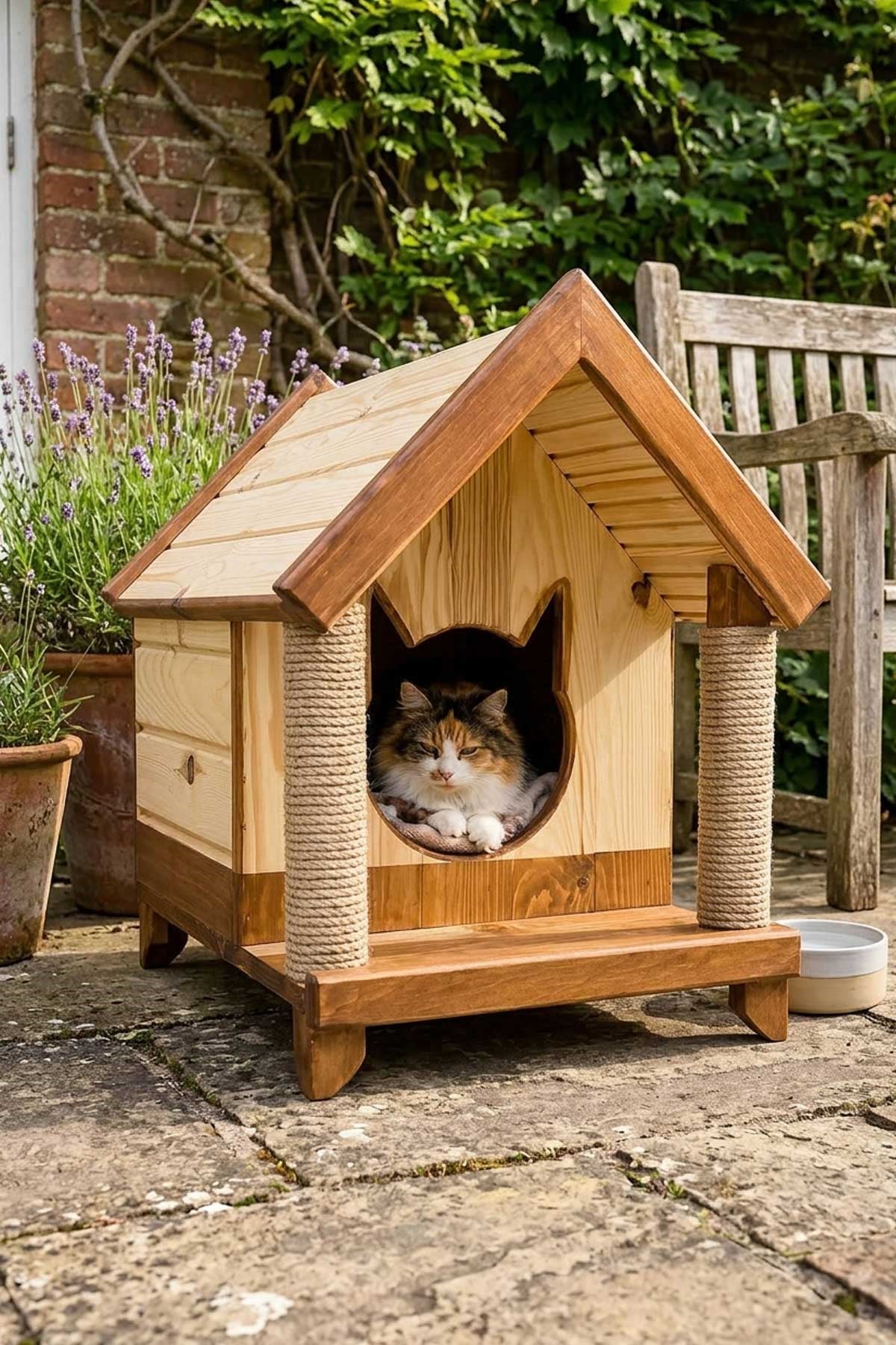 Narım Ahşap Kedi Evi Tırmalama Tahtalı Kedi Barınağı, Dış ve İç Mekana Uygun 60x33x35 cm
