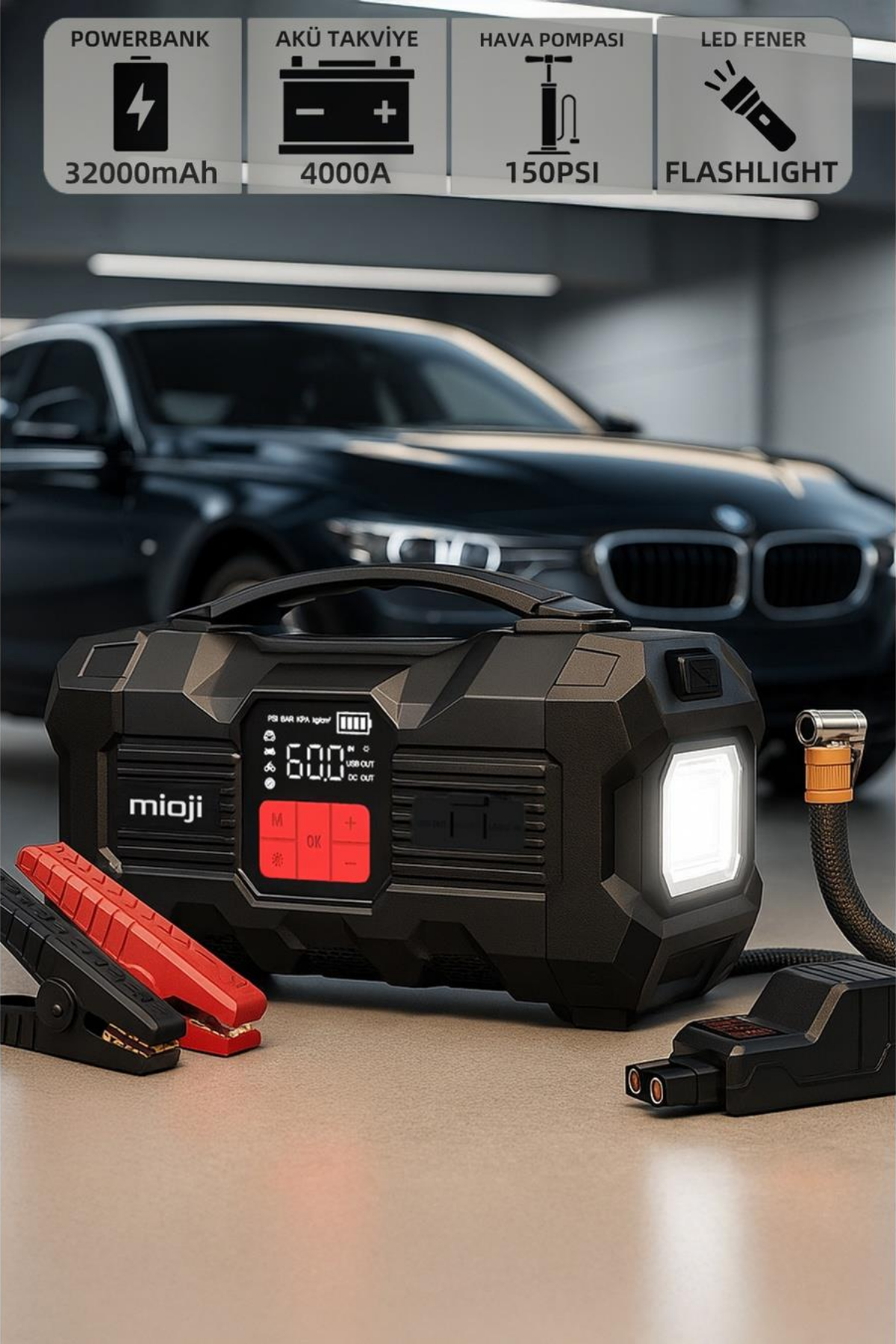 Mioji Mio 20 Pro 4000A 32000mAh Hava Pompası + Akü Takviye Cihazı + Powerbank