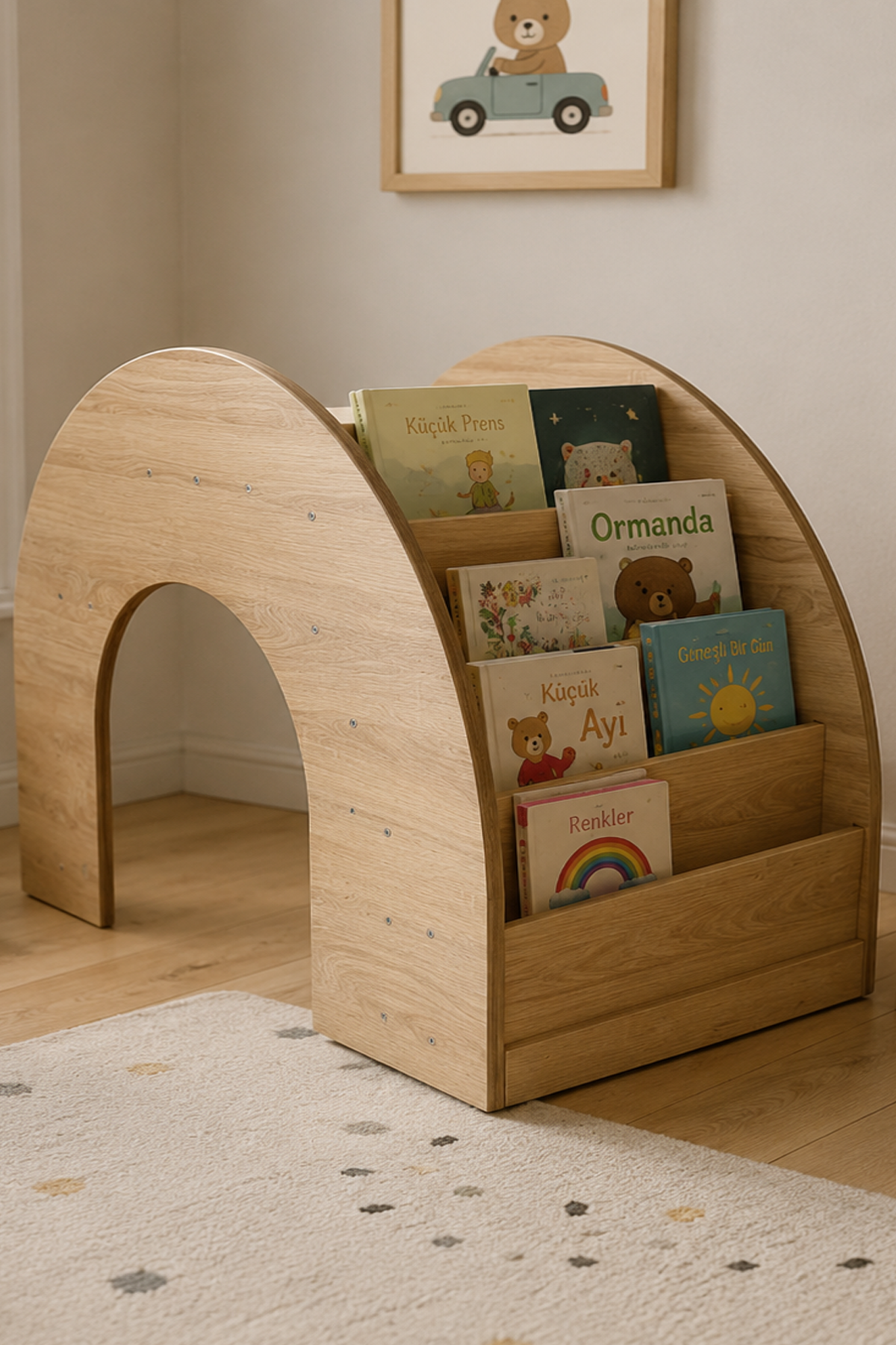 Reyo Montessori Çok Amaçlı Ahşap Kitaplık ve Çalışma Masası 110cm 