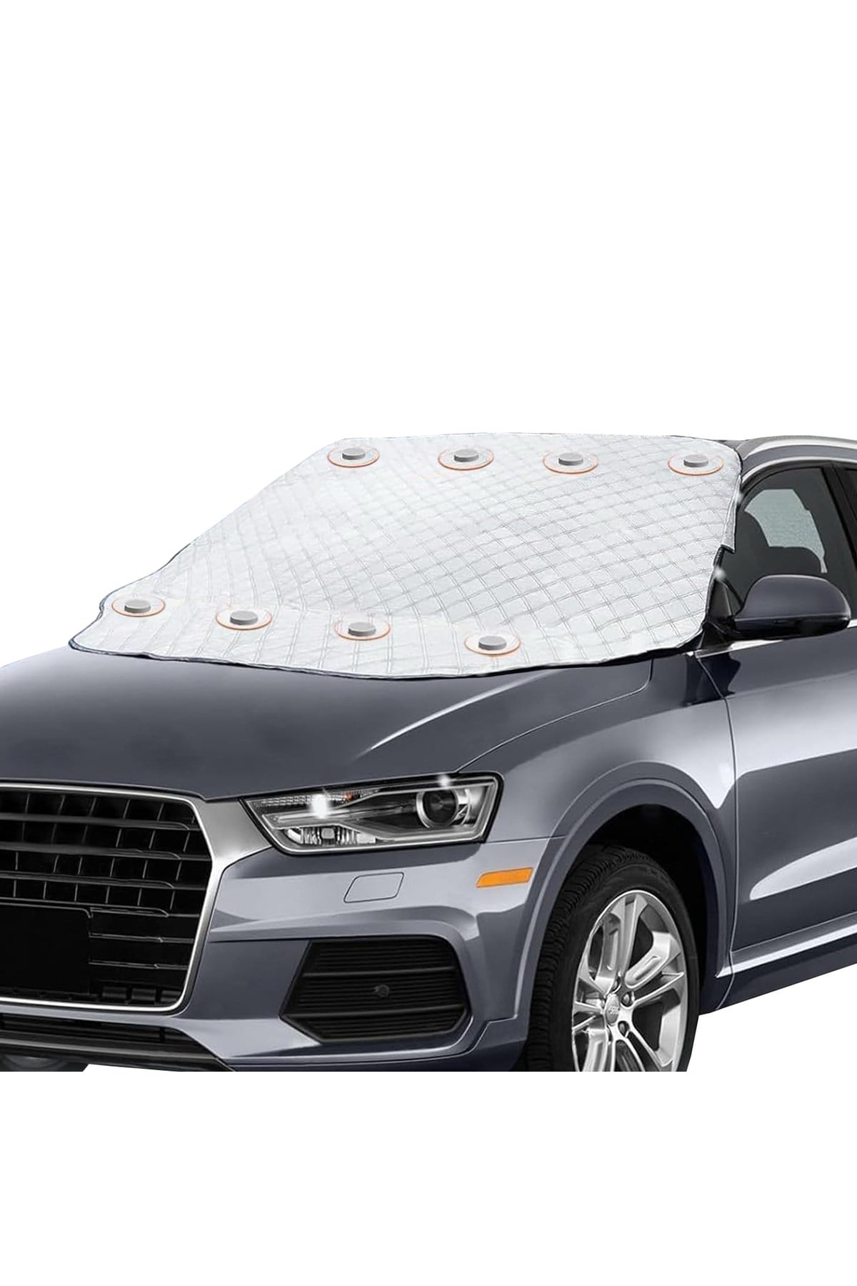 Haegs Araba Ön Cam Koruma Örtüsü, Termal Araç Güneşlik, Oto Buzlanma Önleyici, Cam Kar Örtüsü, Kalın Ağır Hizmet Tipi PEVA Oto Kar Örtüsü | Otomobil, SUV, Hatchback Ön Cam Koruması | Araba Brandası - 155-125 cm -Gri