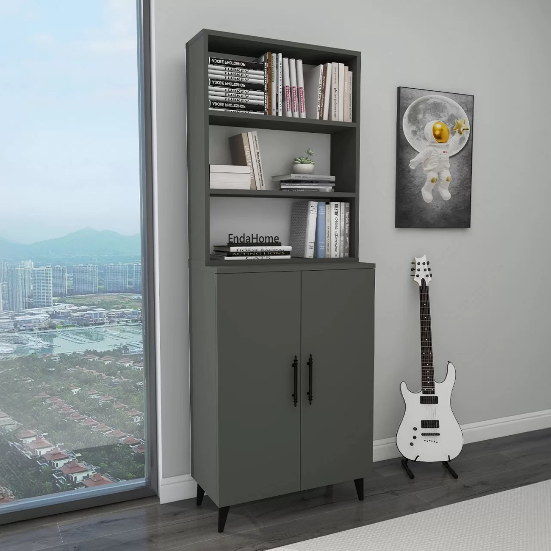 Enda Home Oras 6 Raflı 2 Kapaklı Klasik Kitaplık Antrasit