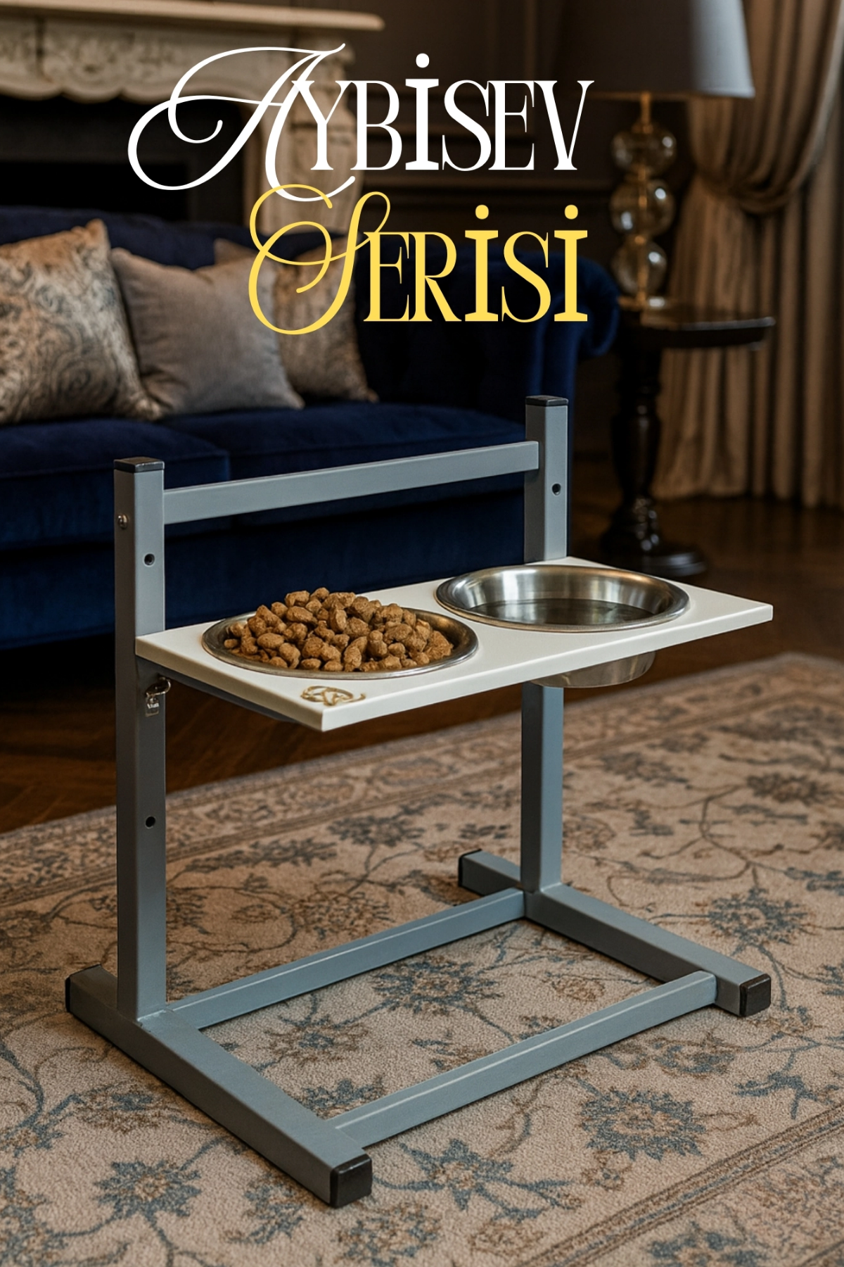 Reyo OK-AY Store Aybisev Büyük ve Orta Boy Köpekler İçin Ayarlanabilir 3 Yükseklikli Paslanmaz Çelik Mama ve Su Kabı Standı Gri-Beyaz