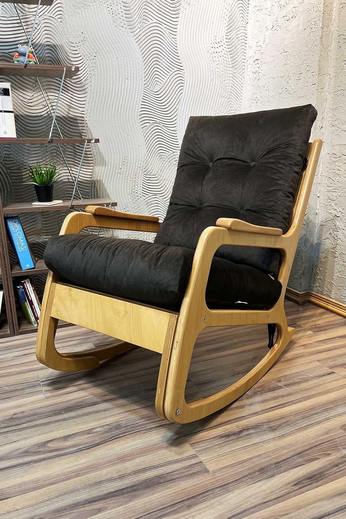 Asedia Kontes Naturel Acı Kahve Krem Dolgu Minderli Sallanan Sandalye Dinlenme Koltuğu Baba Koltuğu