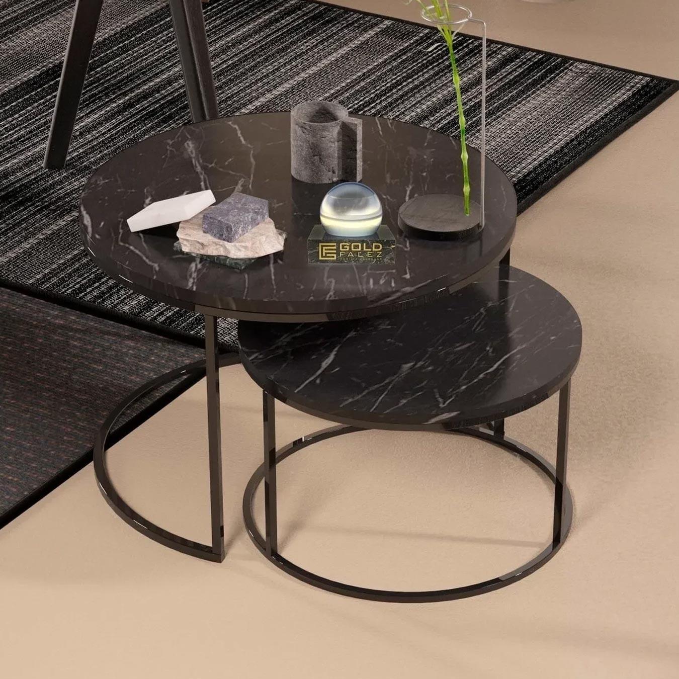 Reyo Orta Sehpa Ikili Lüx Specıal Siyah Mermer Desen