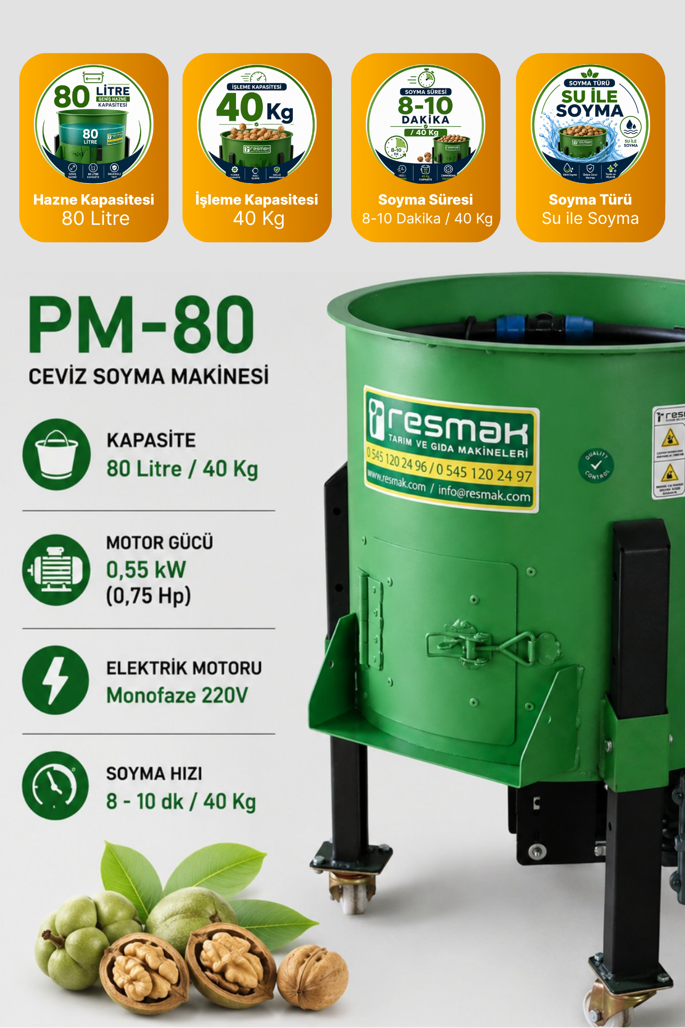Resmak PM80 80 Litre 40 Kg Ceviz Soyma Makinesi