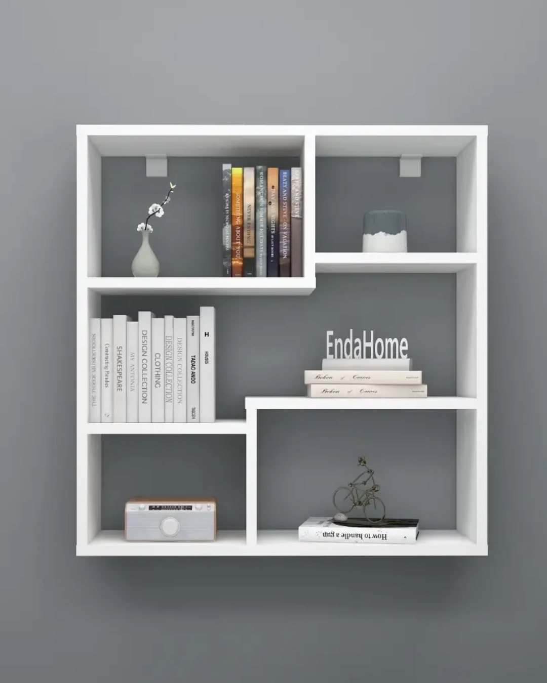 Enda Home Myra09 5 Bölmeli Modern Duvar Rafı, Mutfak Rafı Mat Beyaz