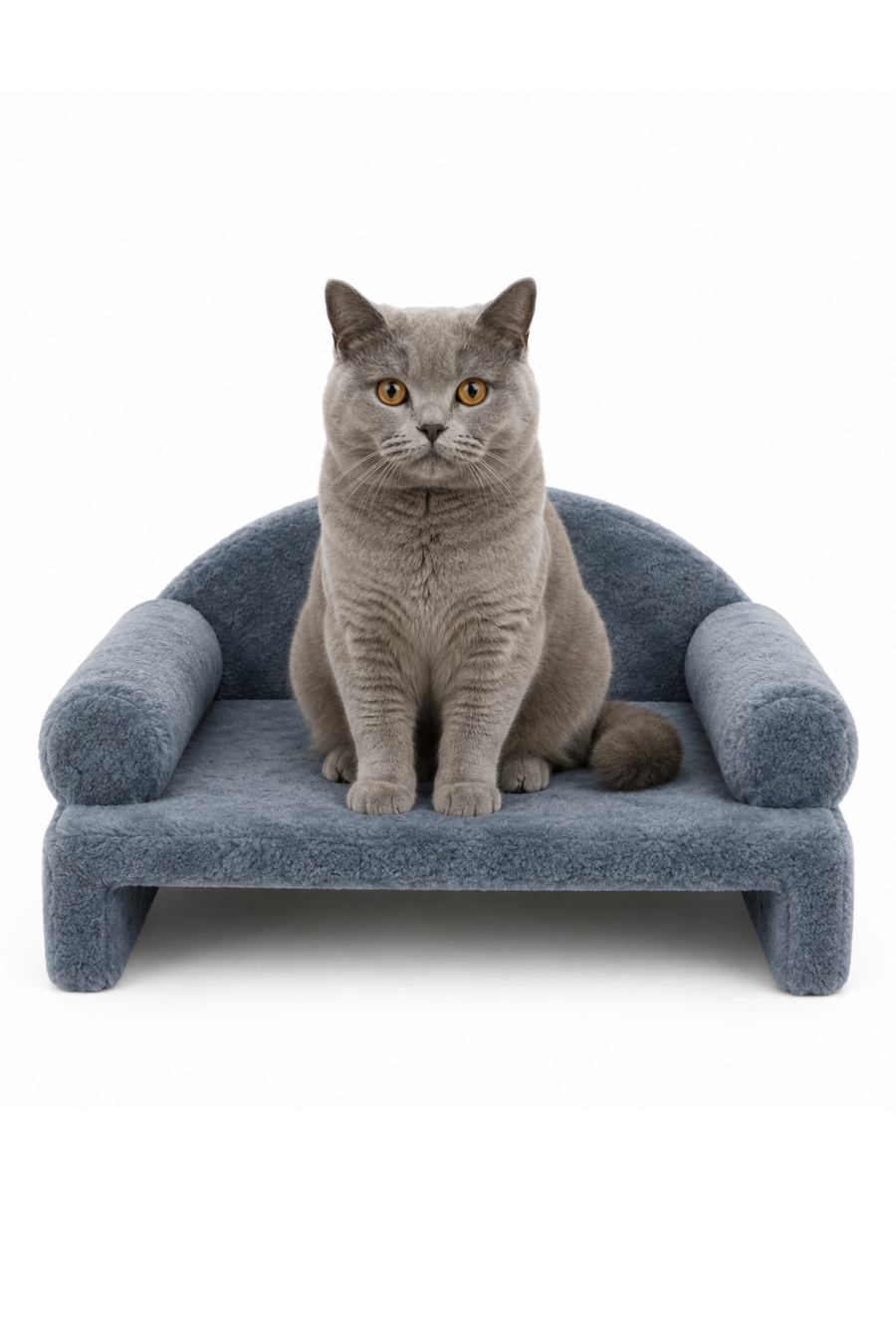 Reyo Pet Peluş Kedi Koltuğu, Kedi Kanepesi, Kedi Yatağı, Evcil Hayvan Dinlenme Koltuğu, Rahat Kedi Sofa Yatağı, 45x33x25 cm Çelik Mavisi