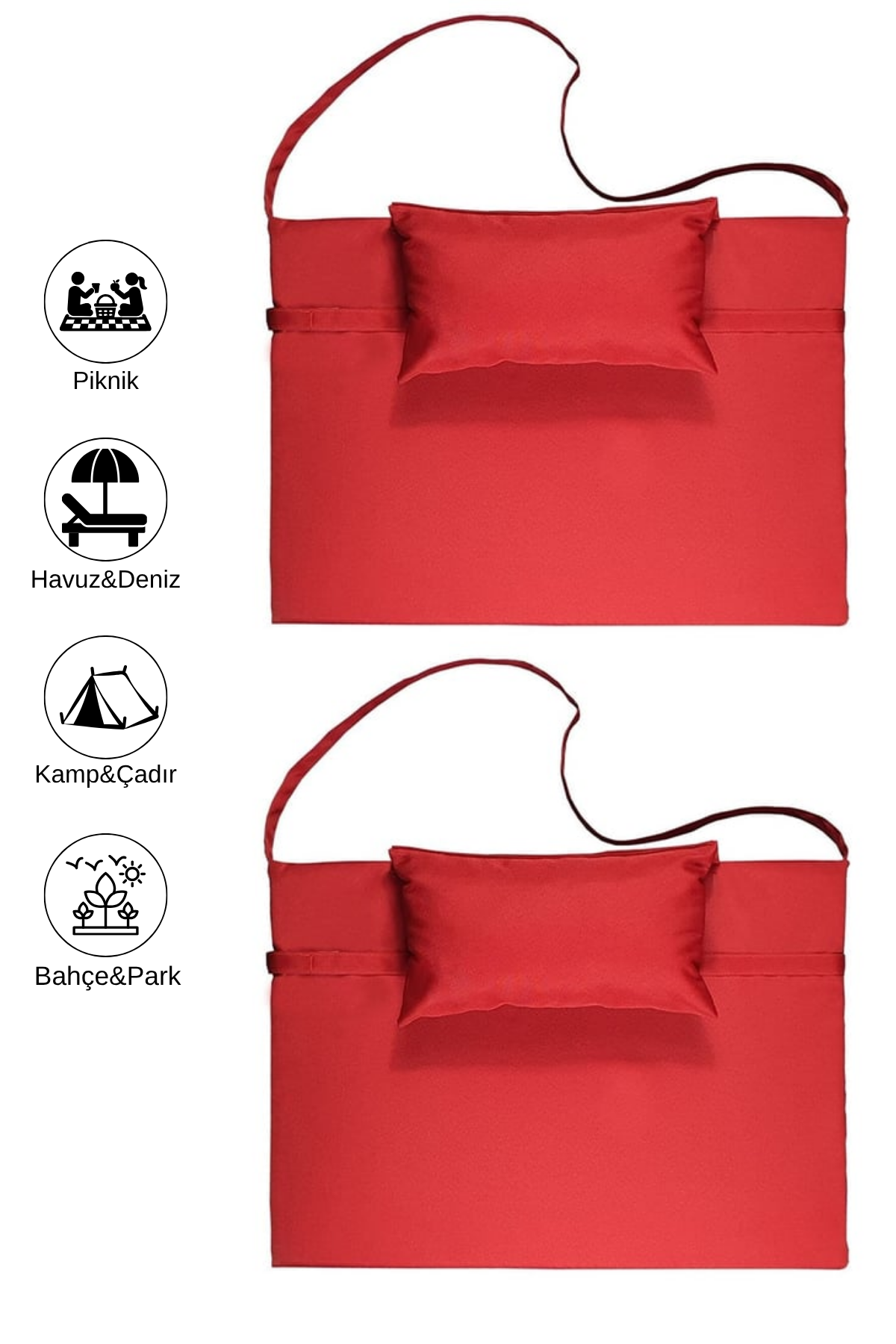 Reyo 2 ADET Taşınabilir Katlanır Plaj Havuz Minderi, Şezlong Minderi Kamp Yatağı Kırmızı/Kırmızı 8908-8908