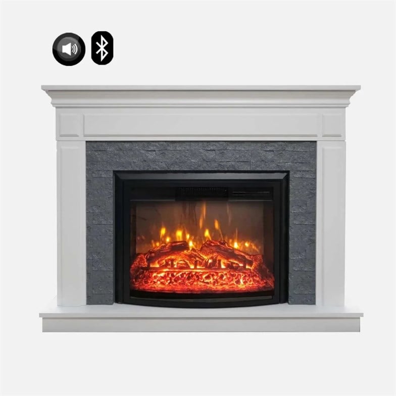 Dlc 1114 1800 W Gri Taşlı Beyaz Dekoratif Bluetooth ve Ses Efektli Elektrikli Şömine