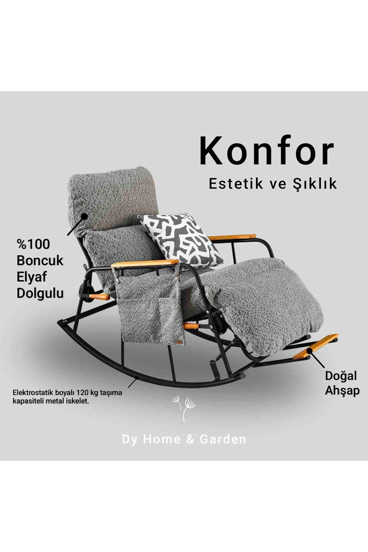 Dy Home Ayarlanabilir Mekanizmalı Sallanan Koltuk, TV Koltuğu, Sallanan Sandalye Gri Dokuma Kumaş