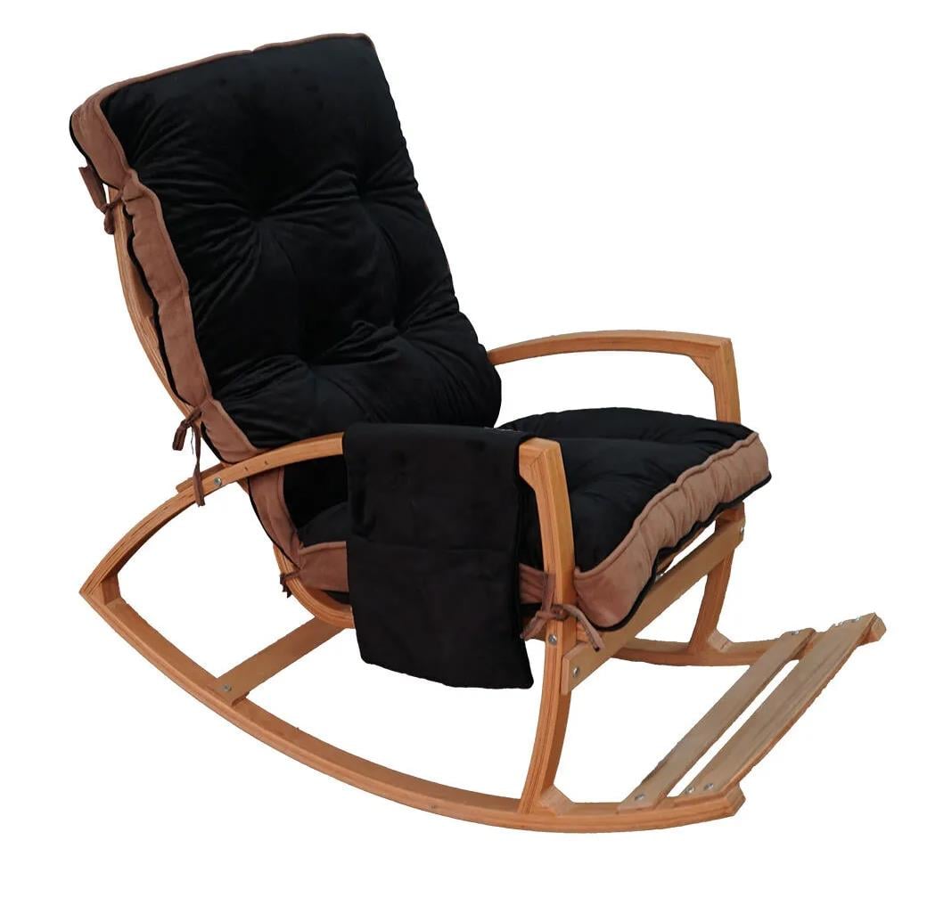 Mobildeco Vezir Lüx Ahşap Çift Minderli Cepli Sallanan Sandalye Siyah/Siyah