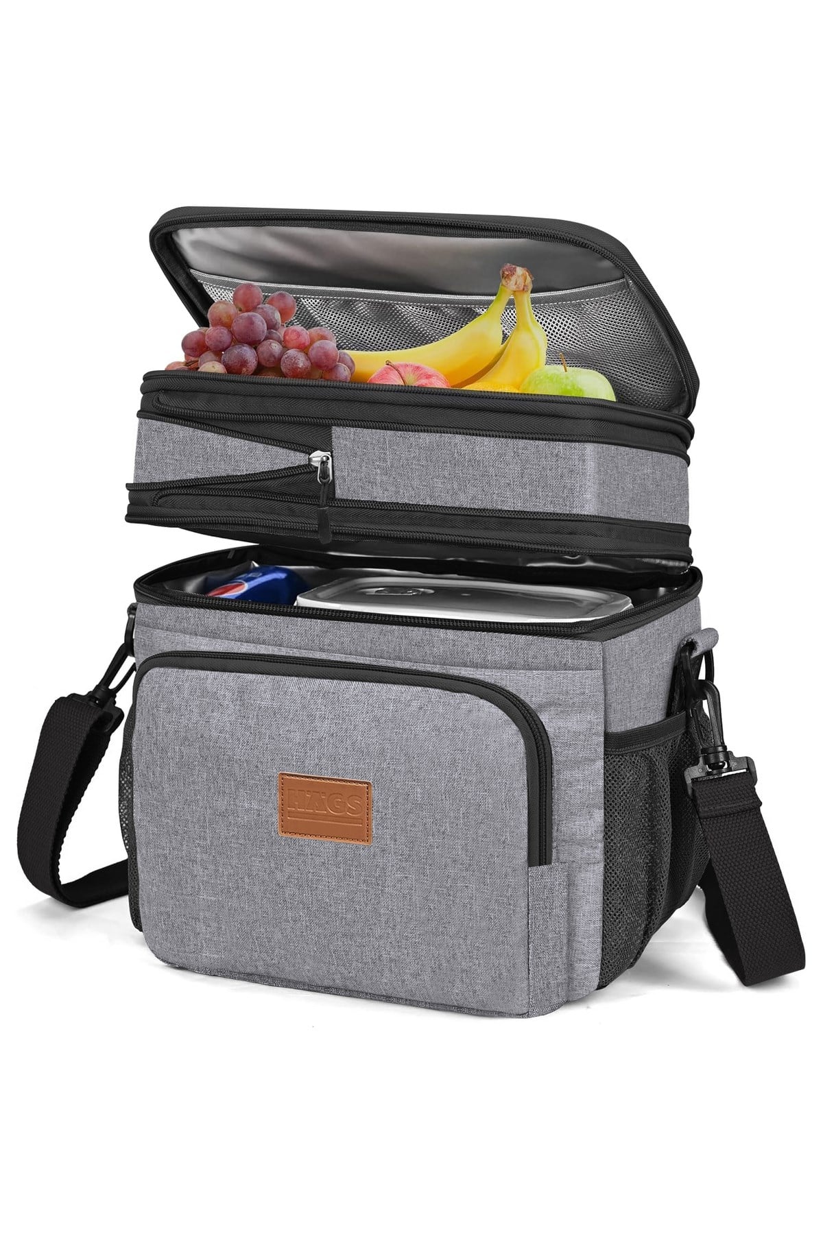 Haegs Körüklü Termal Termos Çanta, Çift Bölmeli, Yalıtımlı Beslenme Çantası, Soğutucu Buzluk Yemek Taşıma Çantası 21L - Gri