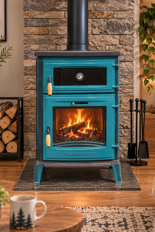 Hoşseven 8000 Fırınlı Yan Kapaklı Döküm Şömine Mavi
