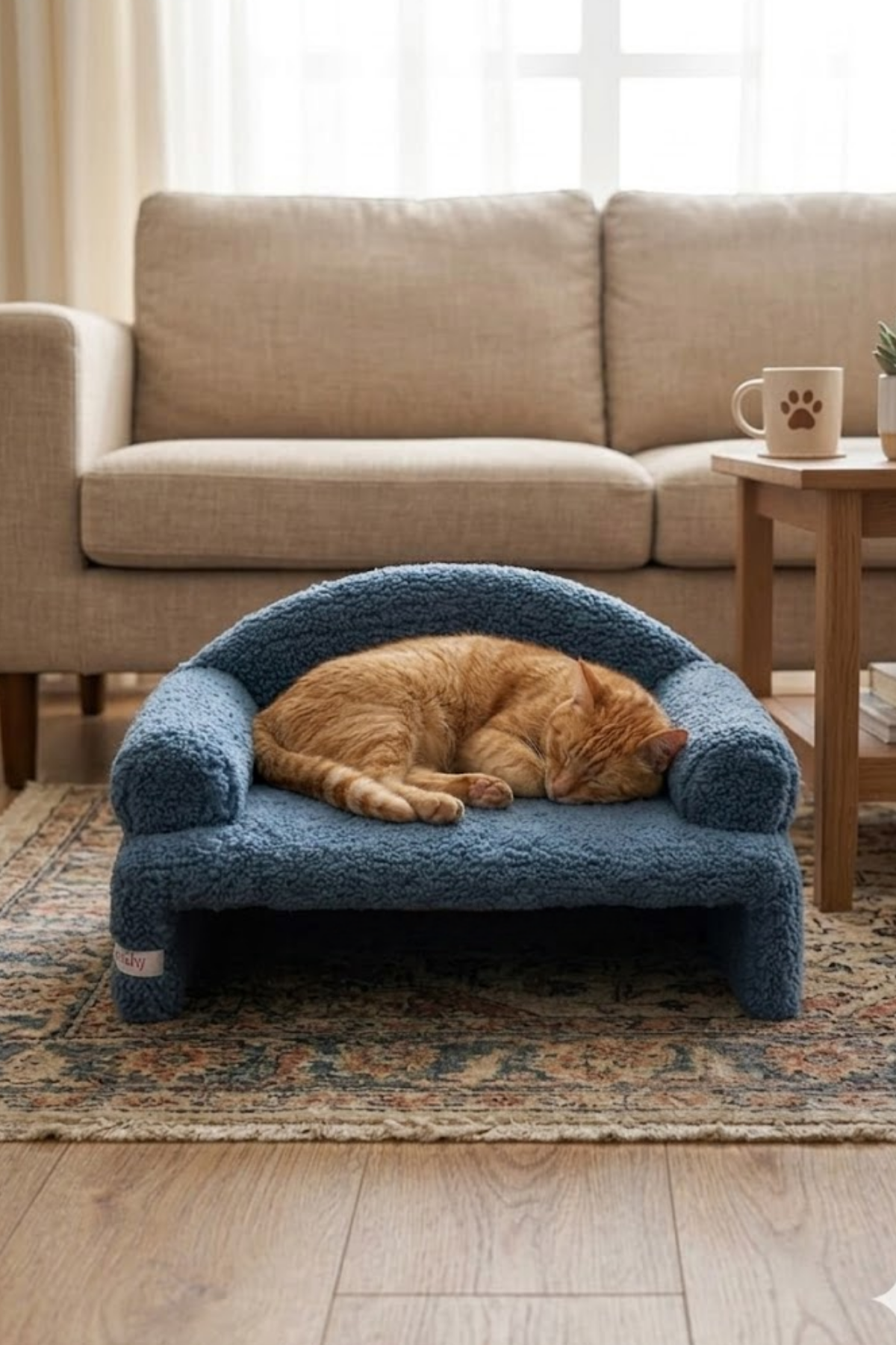 Reyo Pet Peluş Kedi Oturma Koltuğu Kedi Yatağı Lacivert