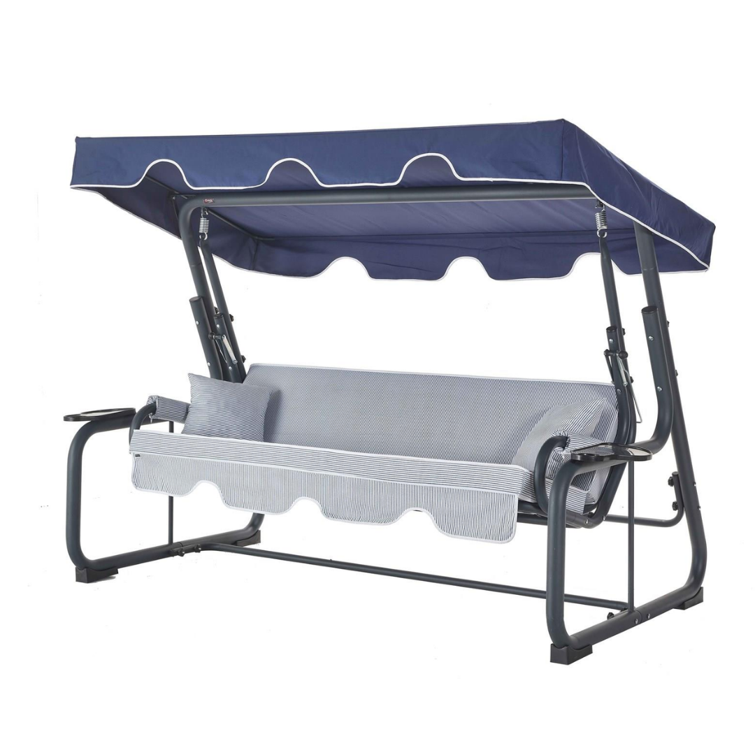Erinöz Rubus 4 Kişilik Bahçe Balkon Teras Salıncağı - Minder: Lacivert Çizgili Tente: Lacivert