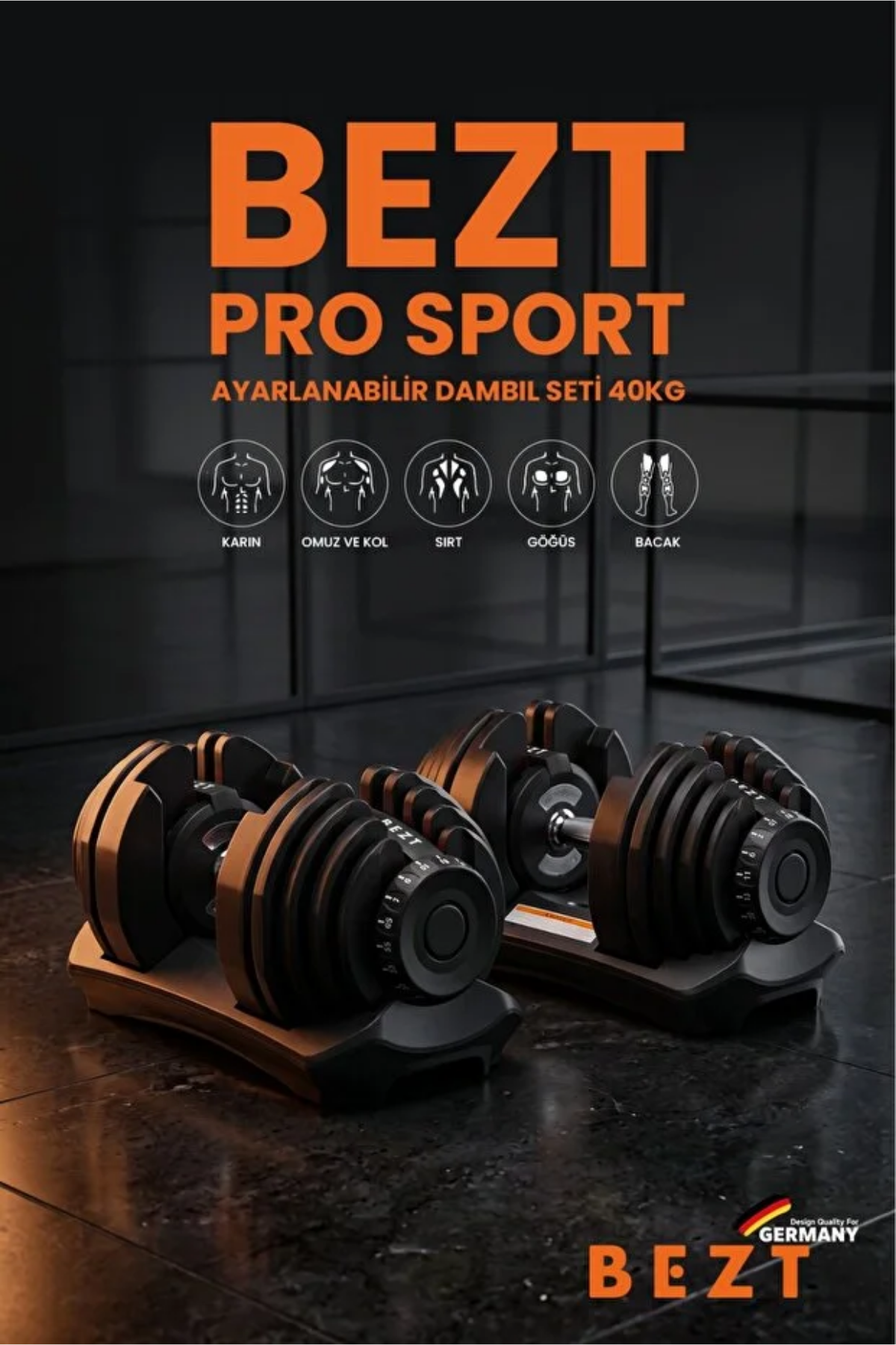 Bezt Pro Sports 2'li Ayarlanabilir Dambıl Seti 40 KG x 2 (Toplam 80 KG) - Siyah Ağırlık Seti