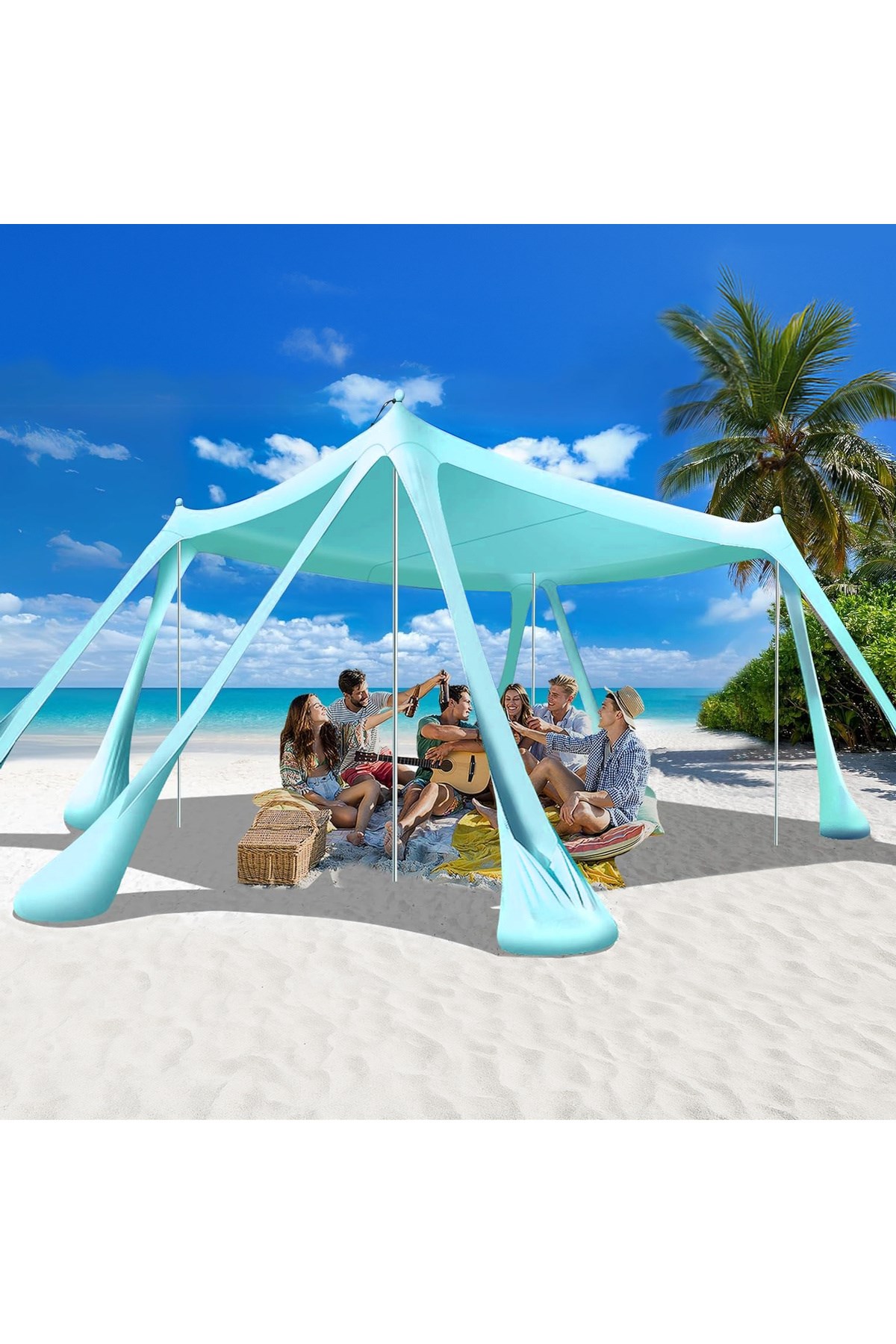 Haegs Plaj Gölgelik Tente Deniz Çadırı, Sahil Plaj Gölgeliği Kanopy, UPF50 Güneş Koruma, Açık Hava Deniz Şemsiyesi Tente Gölgelik Aile Kampı Balık Piknik için Gölgelik, 250x250cm Derin Mavi