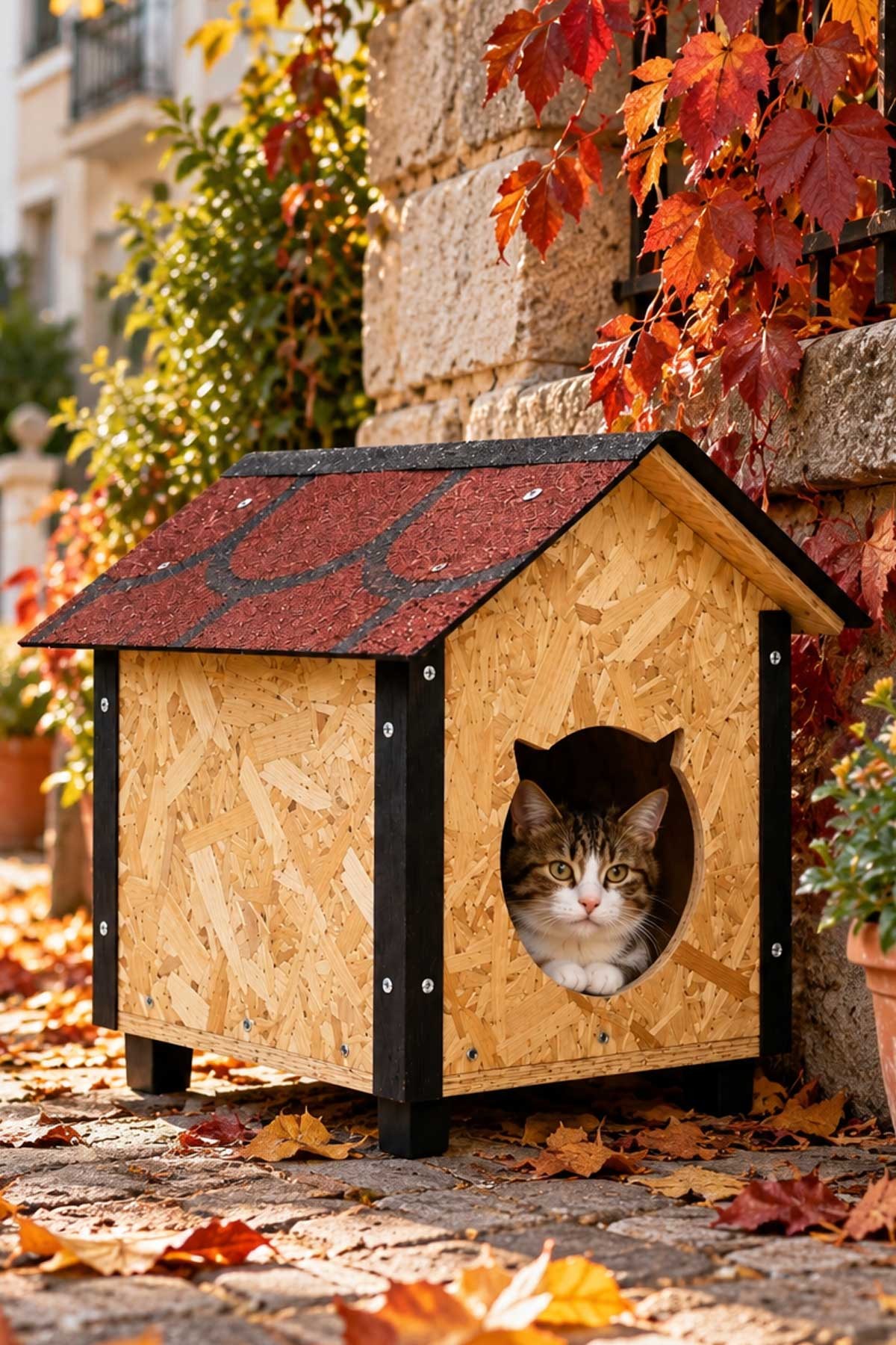 Msay Şıngıl Çatılı Kedi Kulübesi 30x40x50cm Sokak Kedileri İçin Barınak, Soğuk ve Rüzgara Dayanıklı (Demonte Teslimat)
