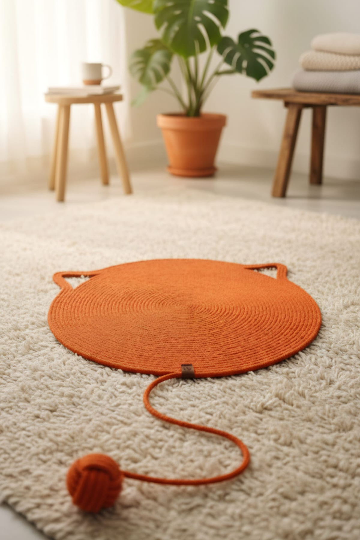Reyo Pet El Yapımı Oyuncaklı Kedi Tırmalama Matı Tress İpli Turuncu