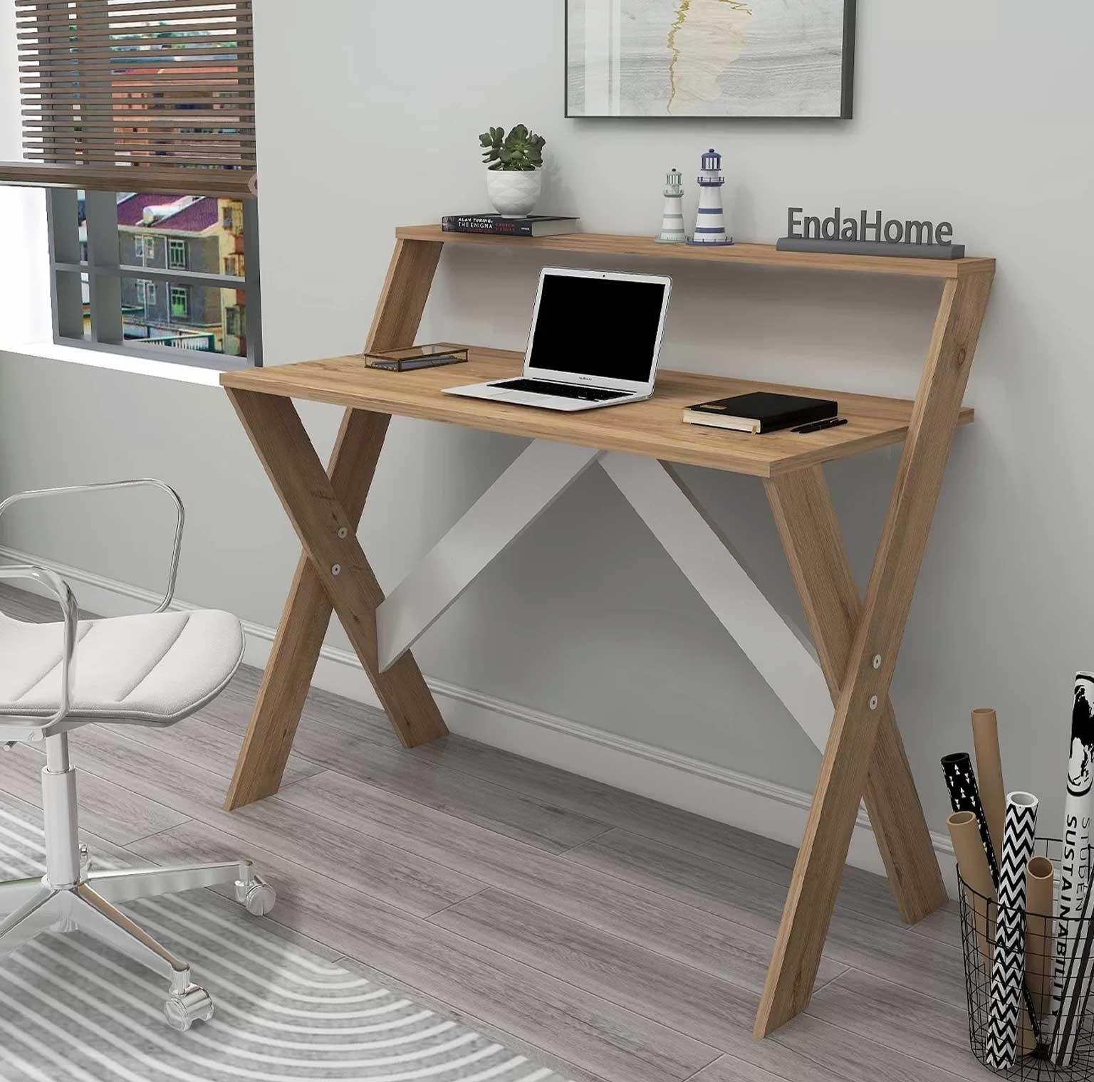 Enda Home X Ayaklı Raflı Ders Çalışma Masası 50x90 cm Antrasit - Çam