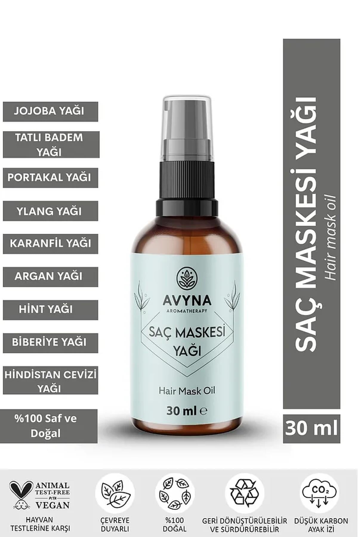 Avyna Saç Maskesi Yağı 30 ml Cam Şişede %100 Saf Ve Doğal