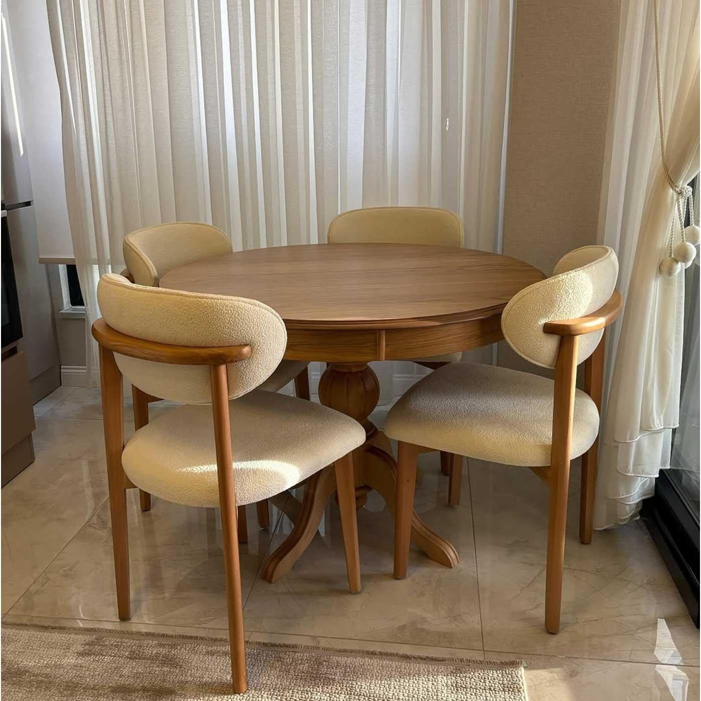 Reyo 90cm Açılır Yuvarlak Yemek Masası Baba Ayak Masa Natural Cilalı (Sandalyeler Dahil Değildir)