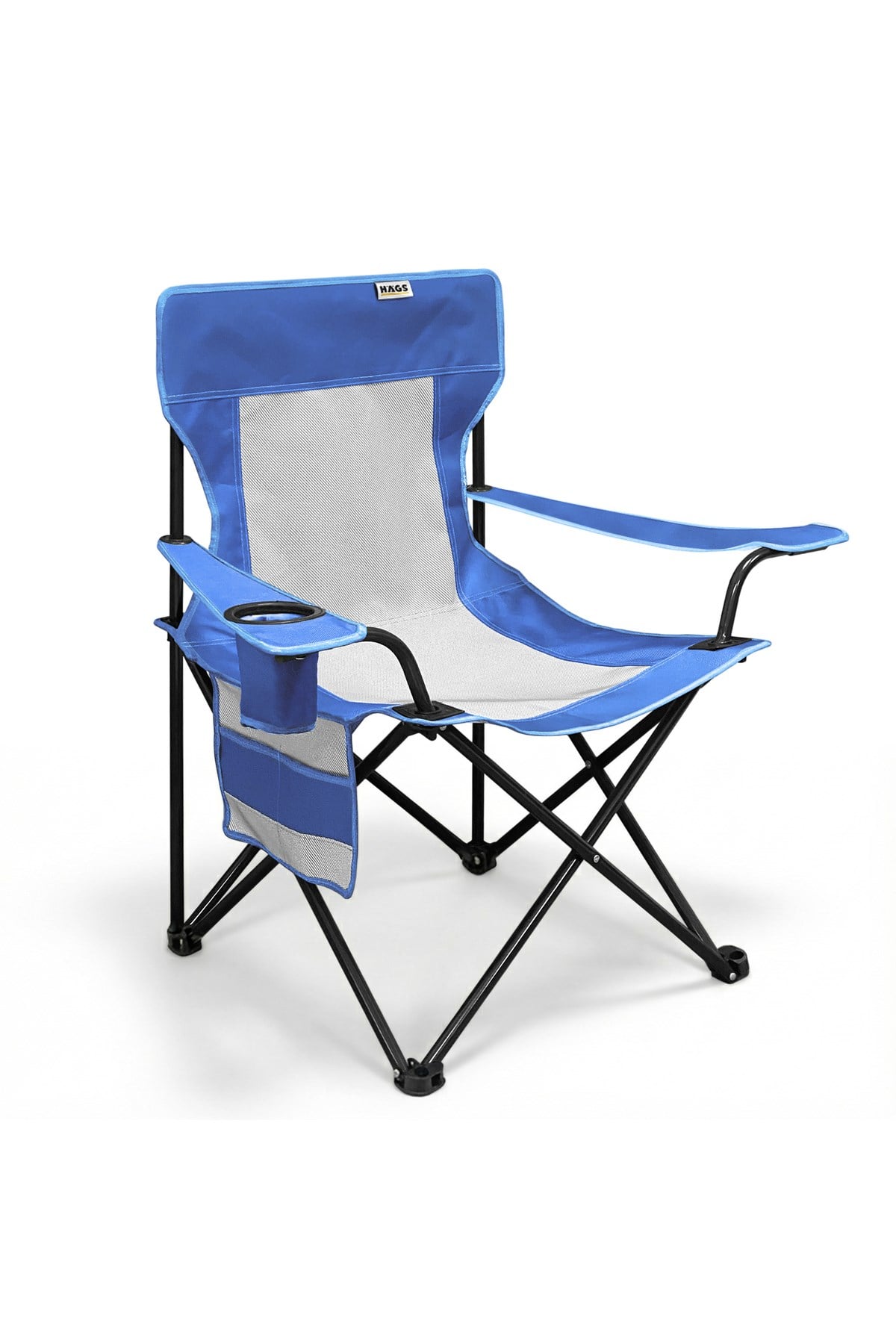 Haegs Kamp Sandalyesi, Outdoor, Plaj ve Piknik için Katlanır Kamp Sandalyesi, Bardak Tutuculu, Extra Destekli, 120 Kg Taşıma Kapasiteli, Standart Boy - Mavi