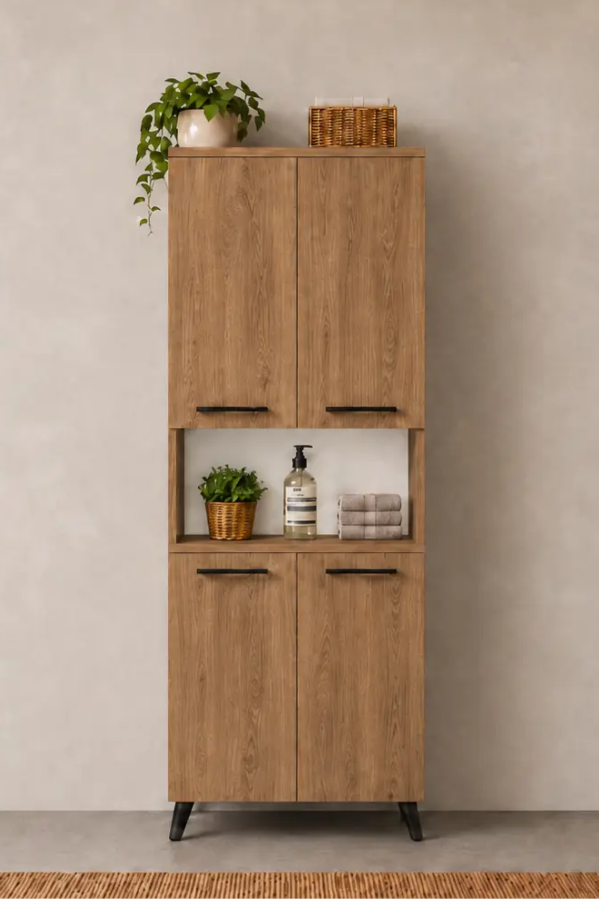 Enda Home Listra 4 Kapaklı Çok Amaçlı Dolap 170,8 cm,  Raflı, Ayaklı Depolama Dolabı - Atlantik Çam
