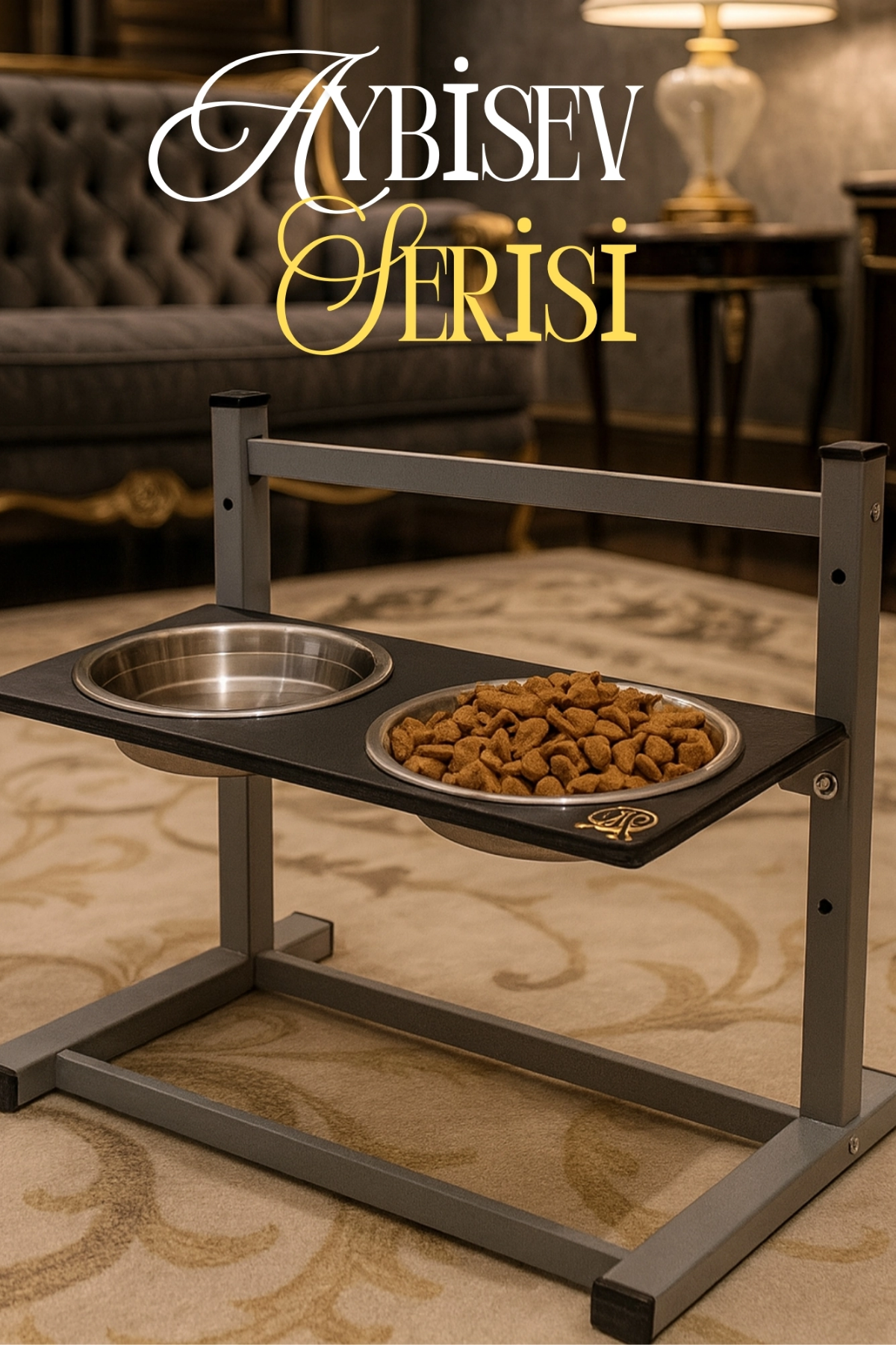 Reyo OK-AY Store Aybisev Büyük ve Orta Boy Köpekler İçin Ayarlanabilir 3 Yükseklikli Paslanmaz Çelik Mama ve Su Kabı Standı Gri-Siyah