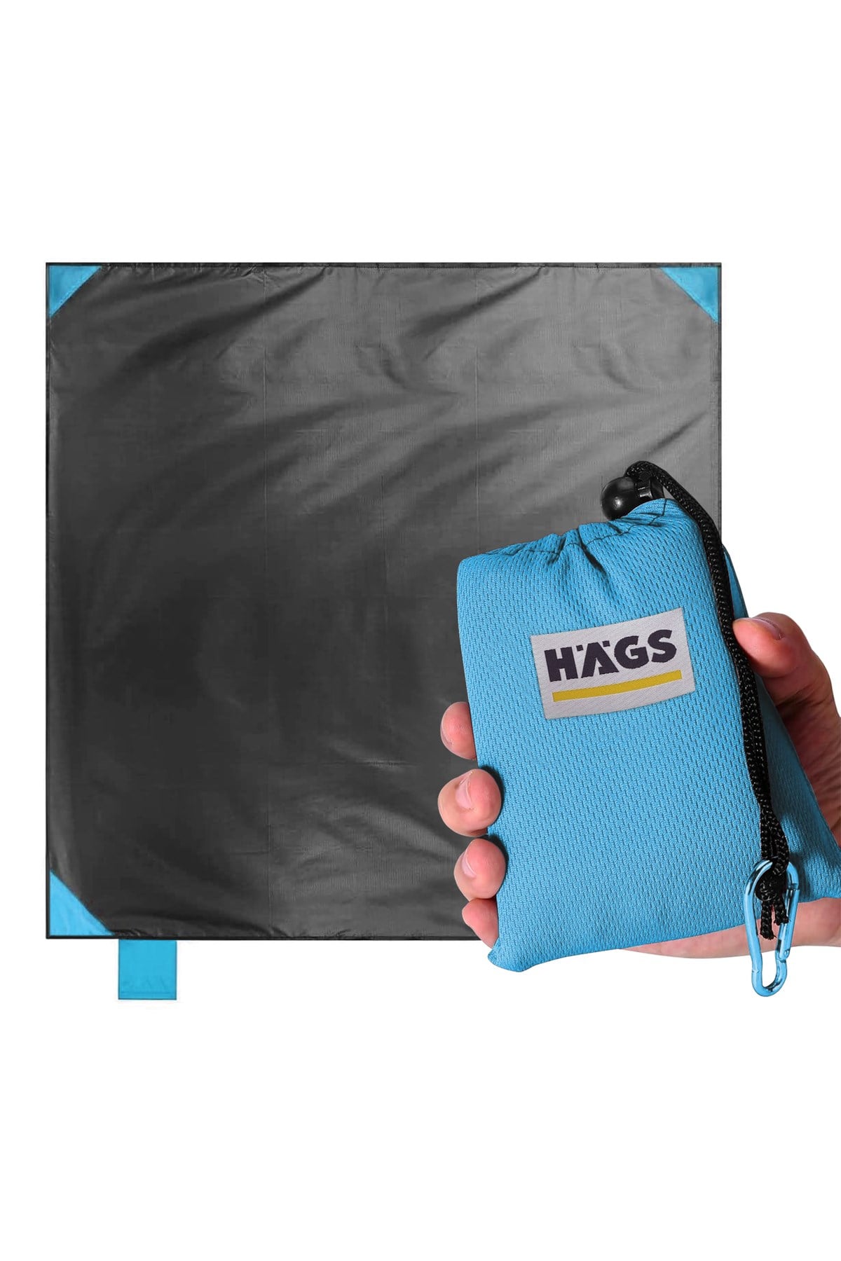 Haegs Cep Yer Örtüsü, Piknik Örtüsü Kamp Matı, Plaj Yer Örtüsü, Su Geçirmez, Kum Tutmaz, Hızlı Kurur, Hafif, Katlanabilir İnce Zemin Örtüsü Outdoor Açık Hava Kamp Yürüyüş Seyahat için - El Askılı - 150-150cm - Mavi