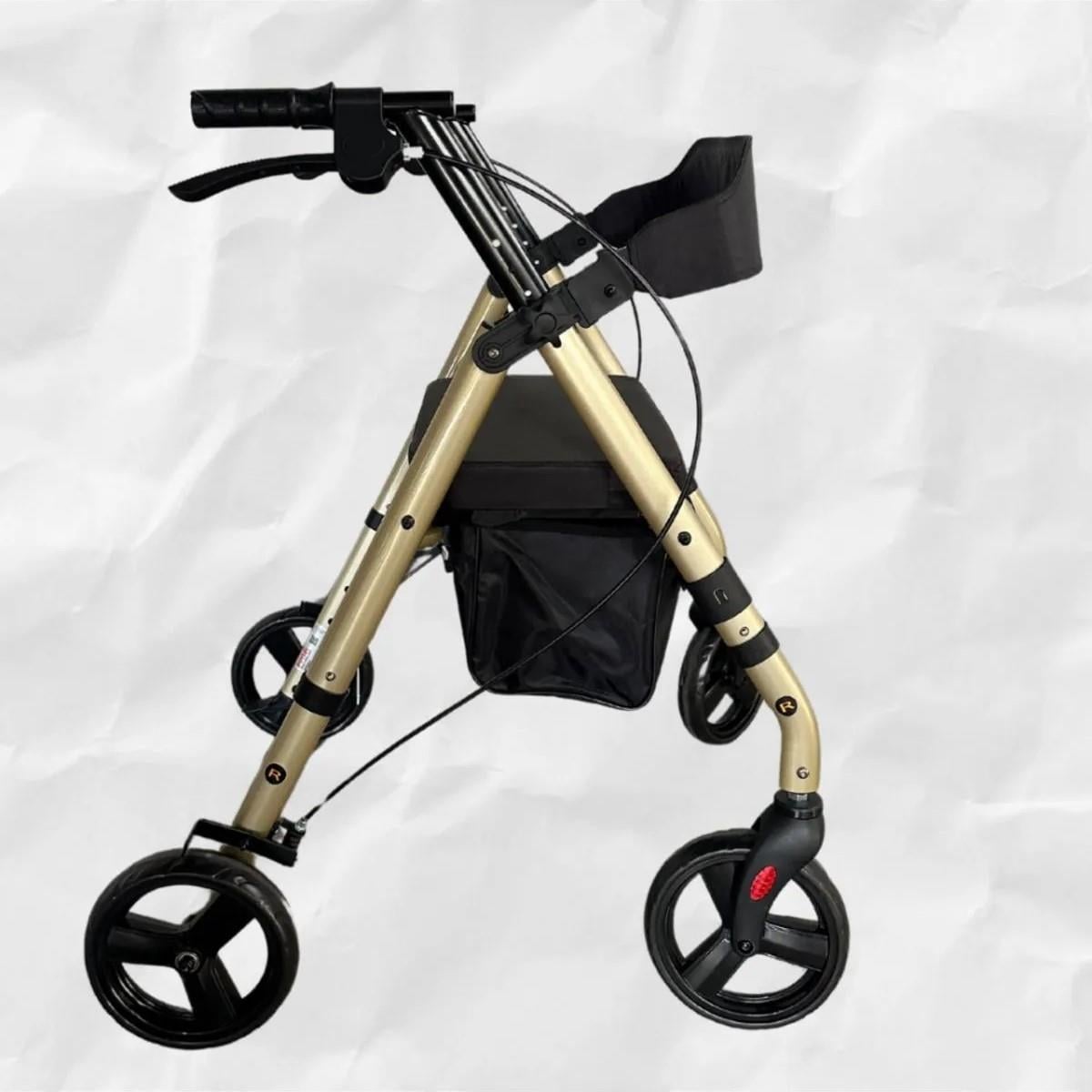 Reyo Tekerlekli Yürüteç Lüks Rollatör Hasta Yaşlı Yürüteç Walker Şampanya Siyah Teker