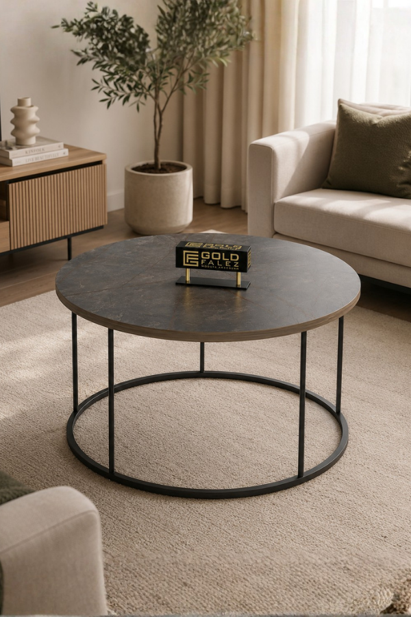 Reyo Falez Terra Lüx Gordion Yuvarlak Orta Sehpa – Modern Metal Ayaklı Salon ve Oturma Odası Sehpası 70 cm